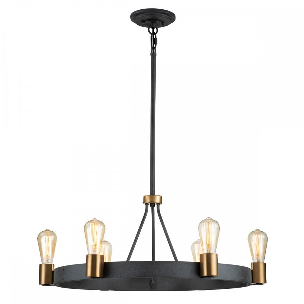 Quintiesse Silas 6 Light Pendant / Semi-Flush Fitting - Aged Zinc & Heritage Brass