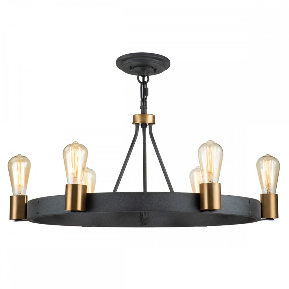 Quintiesse Silas 6 Light Pendant / Semi-Flush Fitting - Aged Zinc & Heritage Brass