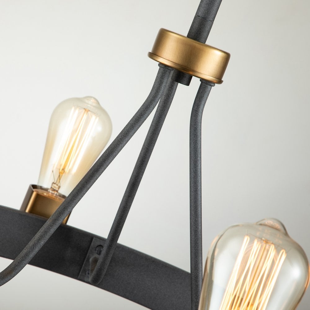 Quintiesse Silas 4 Light Pendant / Semi-Flush Fitting - Aged Zinc & Heritage Brass