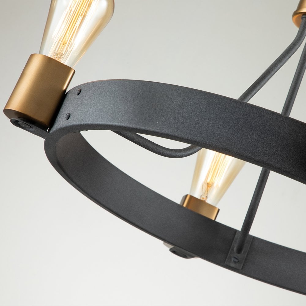 Quintiesse Silas 4 Light Pendant / Semi-Flush Fitting - Aged Zinc & Heritage Brass