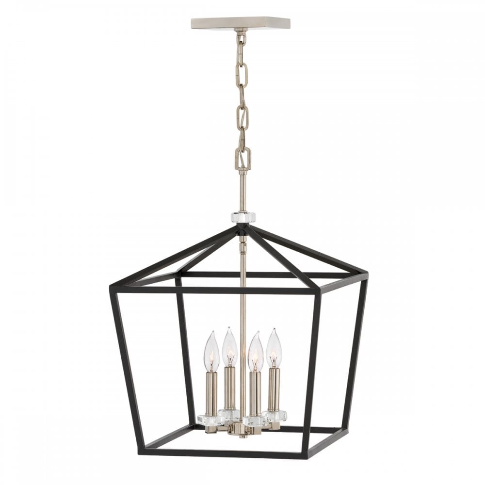 Quintiesse Stinson 4 Light Large Pendant / Semi-Flush - Black with Polished Nickel