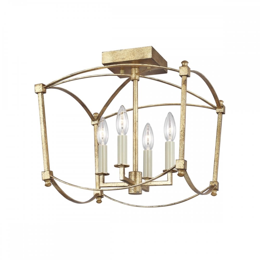 Quintiesse Thayer 4 Light Semi-Flush Fitting - Antique Gild