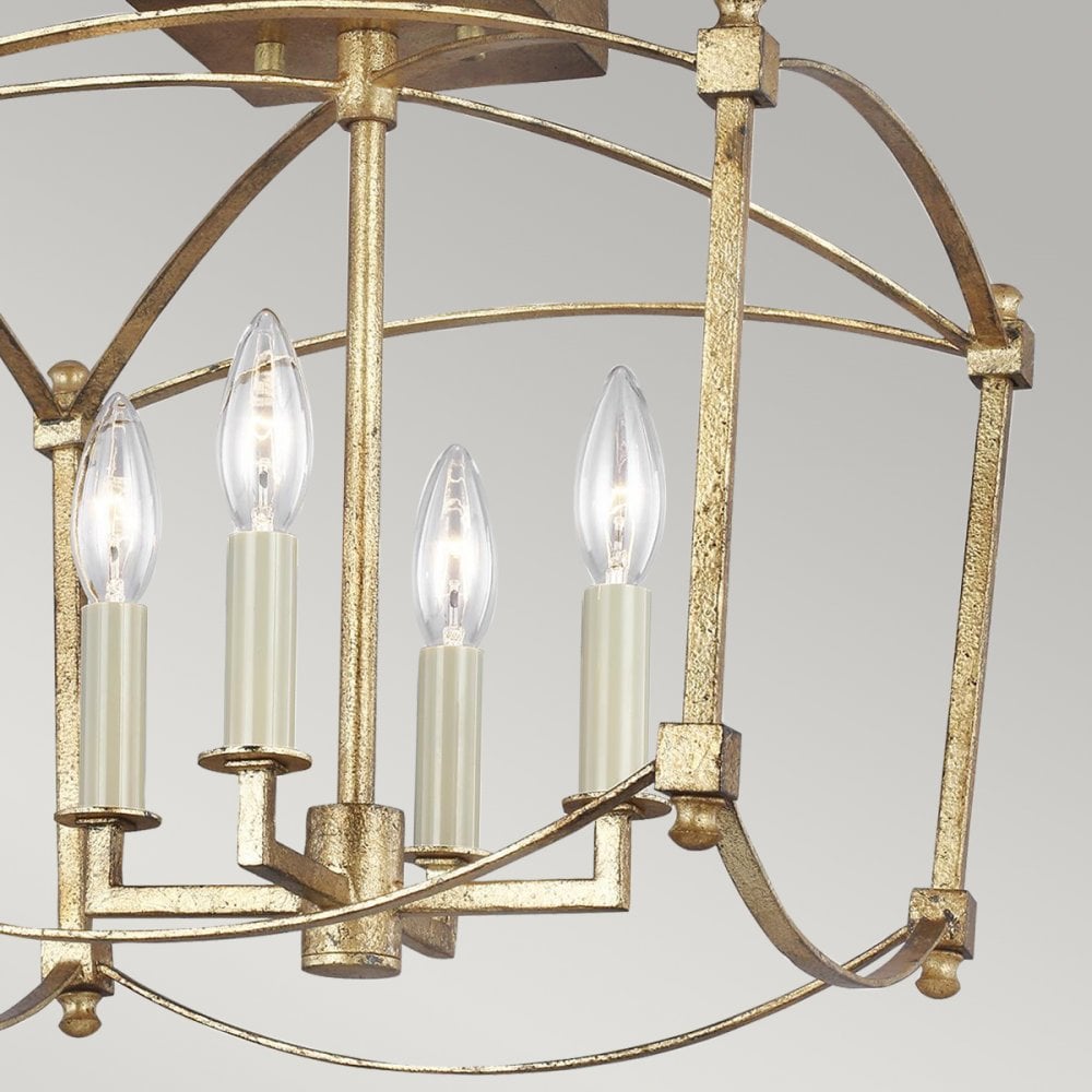 Quintiesse Thayer 4 Light Semi-Flush Fitting - Antique Gild
