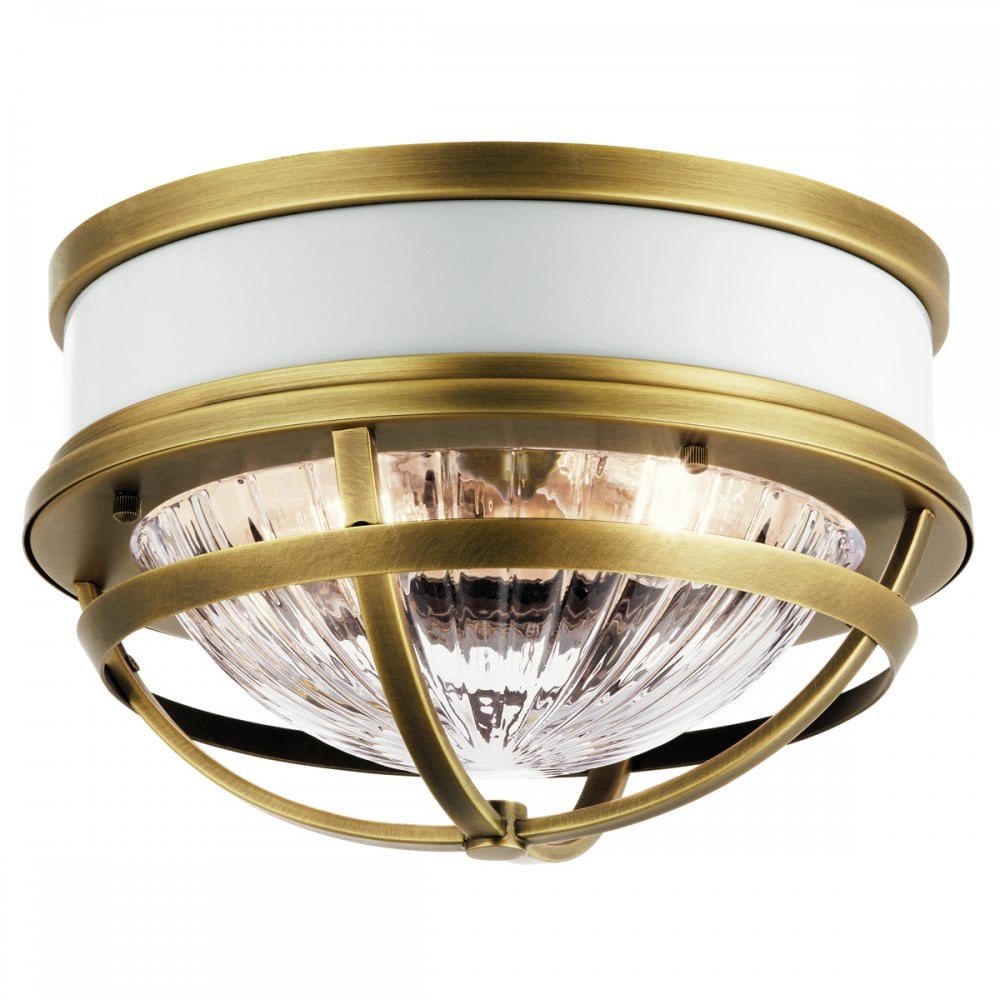 Quintiesse Tollis 2 Light Flush Fitting - Natural Brass & White