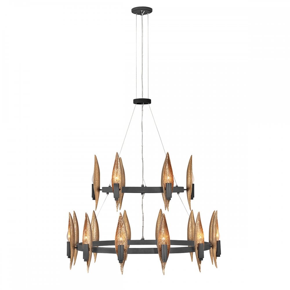 Quintiesse Willow 18 Light Chandelier - Carbon Black with Deluxe Gold