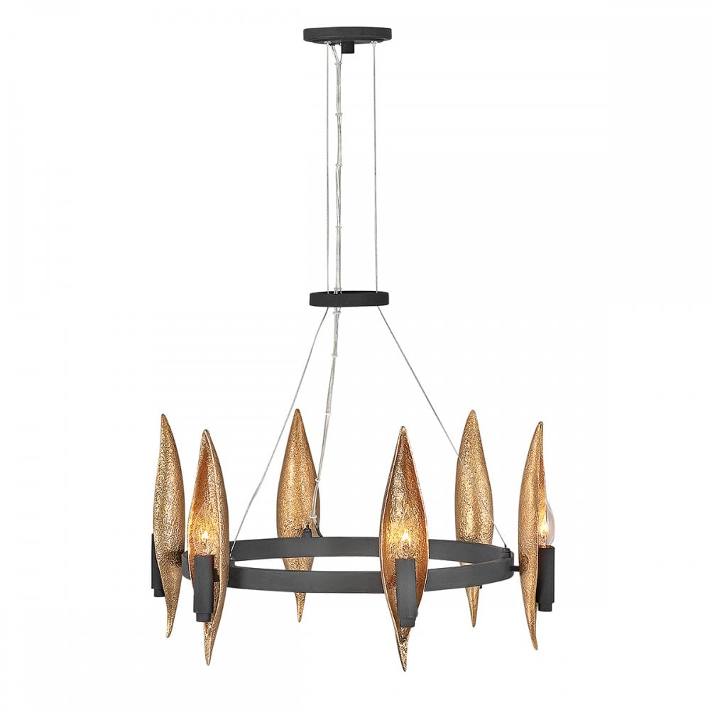 Quintiesse Willow 6 Light Chandelier - Carbon Black with Deluxe Gold