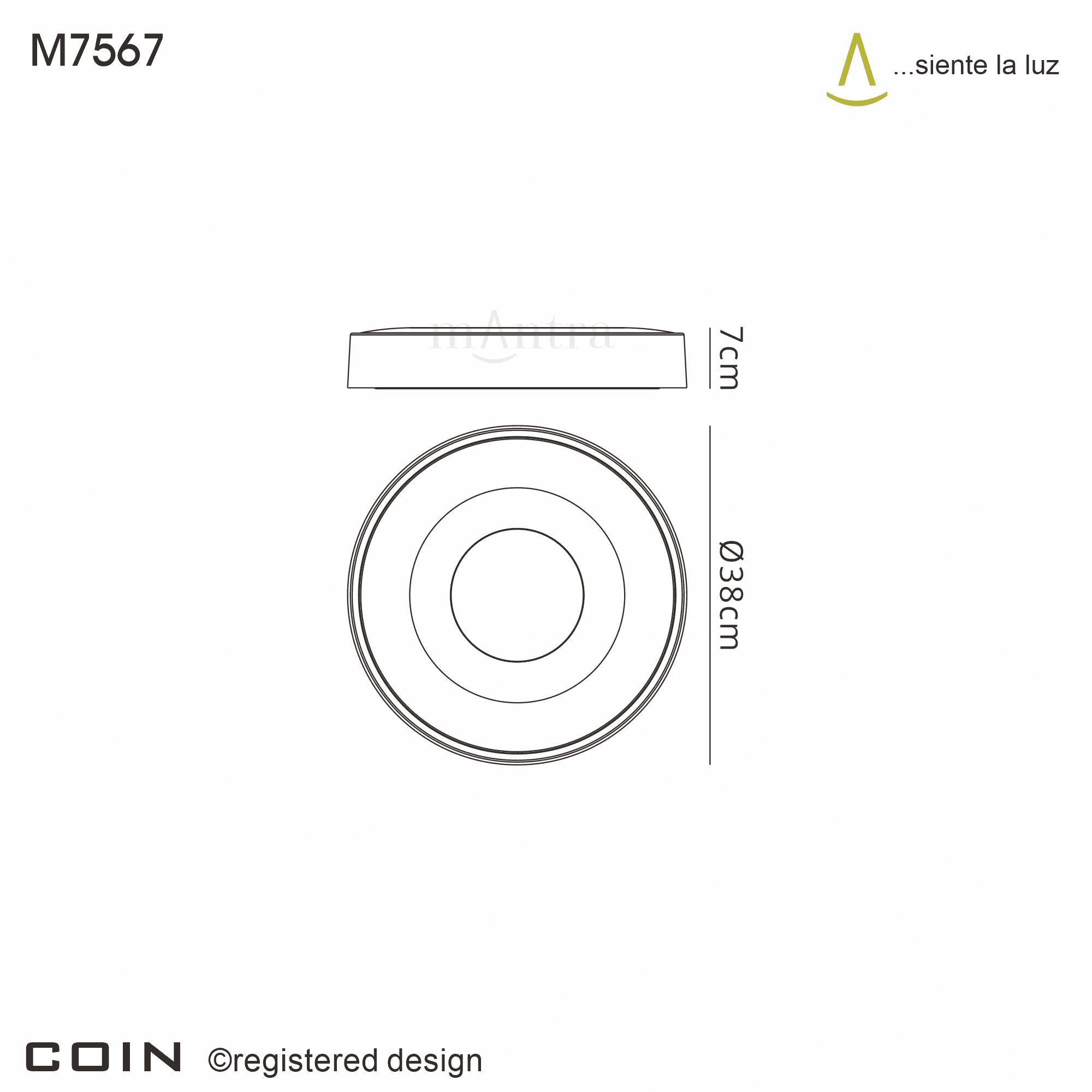 Mantra Coin Round Black LED Ceiling Light With Remote Control - 2700K-5000K
