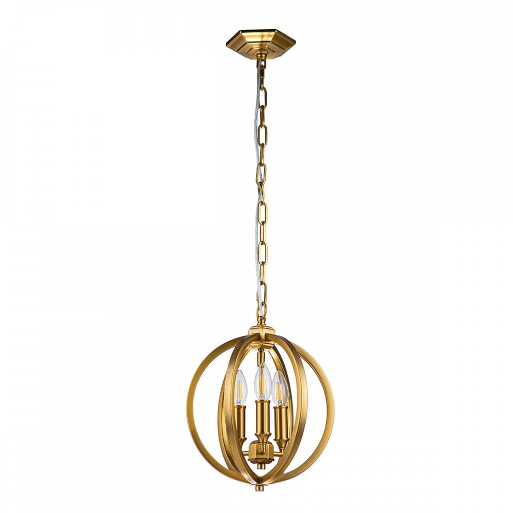 Feiss Corinne 3 Light Small Pendant - Burnished Brass