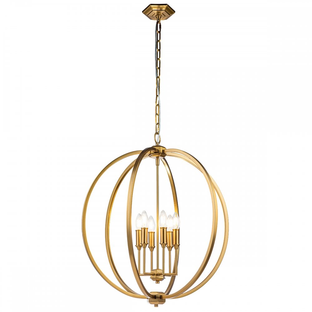 Feiss Corinne 6 Light Pendant - Burnished Brass