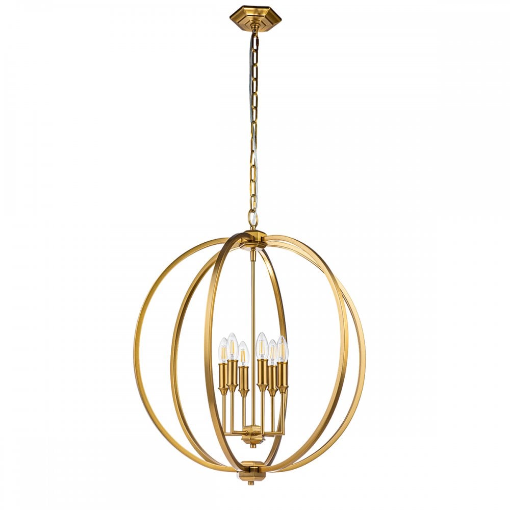 Feiss Corinne 6 Light Pendant - Burnished Brass
