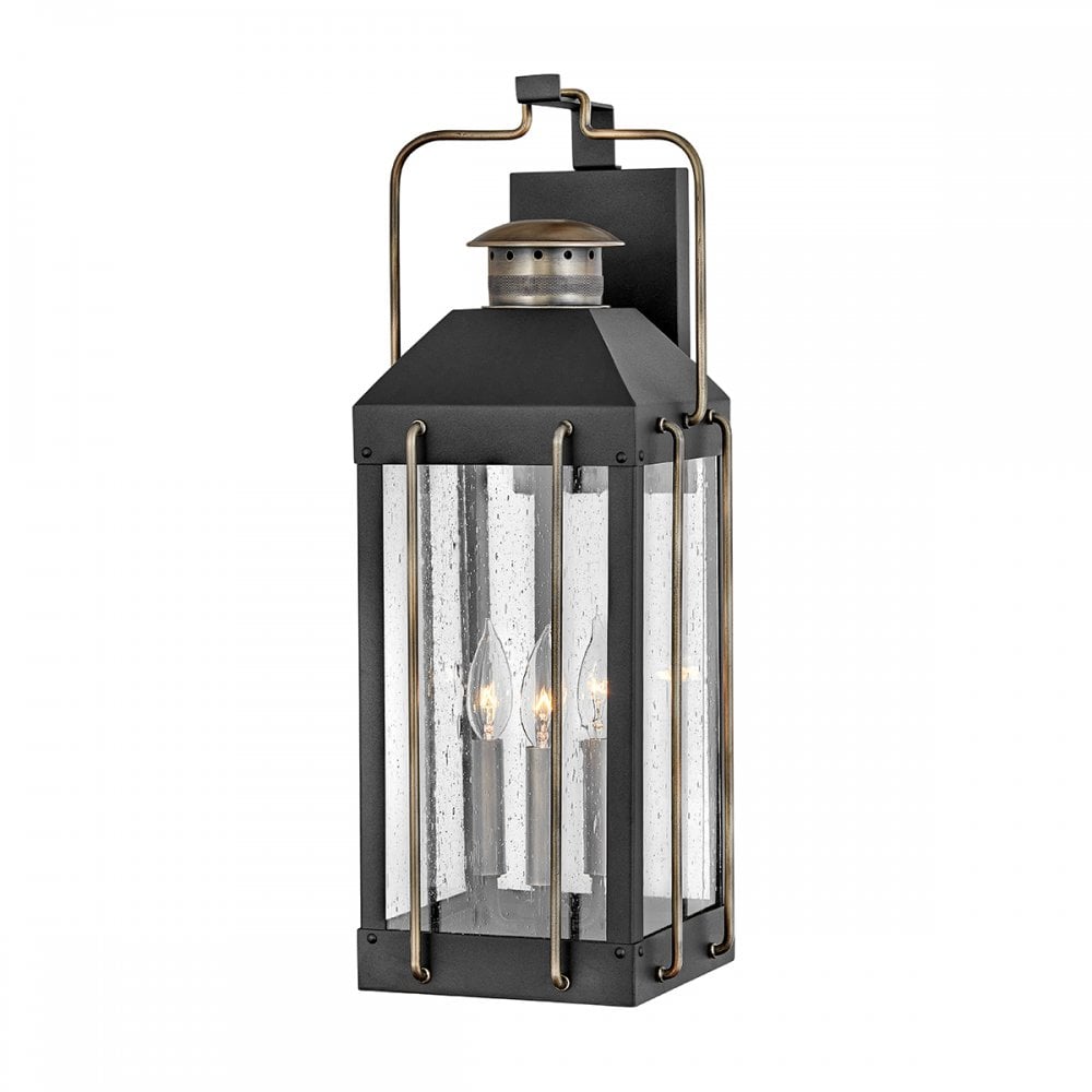 Hinkley Fitzgerald 3 Light Large Wall Lantern - Textured Black & Burnished Bronze