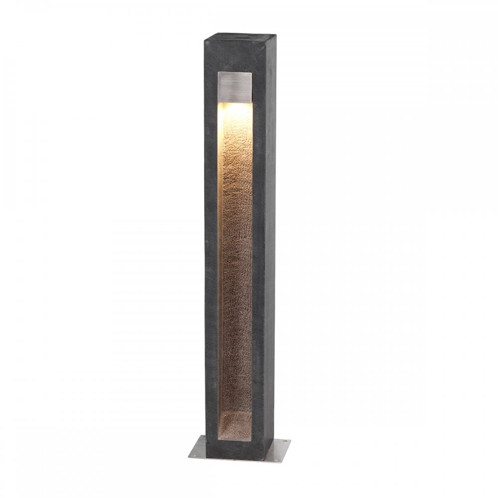 Elstead Parkstone LED Bollard 700mm - Basalt Stone & Stainless Steel