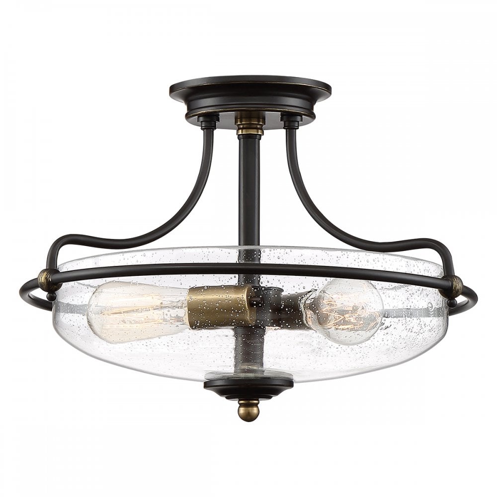 Quoizel Griffin 3 Light Small Semi-Flush Fitting - Palladian Bronze & Weathered Brass