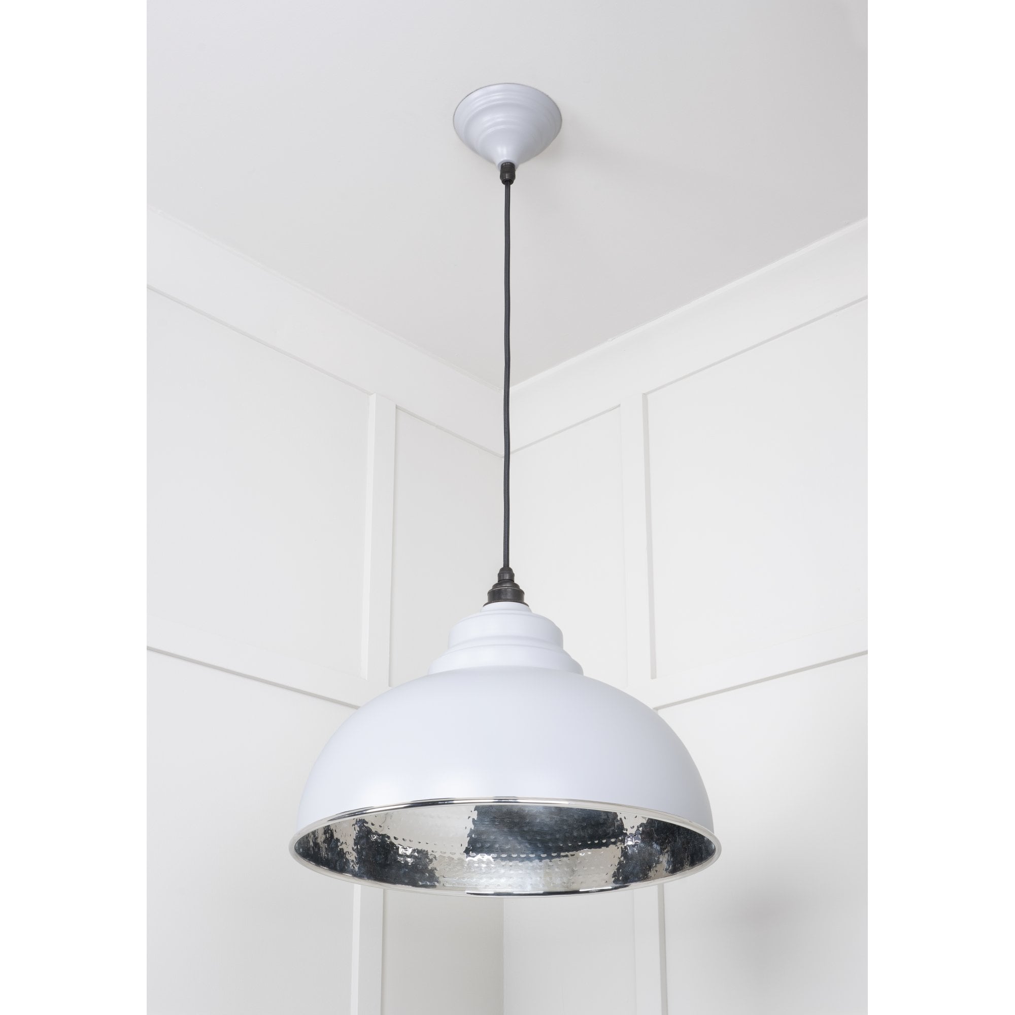 From The Anvil Hammered Nickel Harborne Pendant - Birch (Pale Grey)