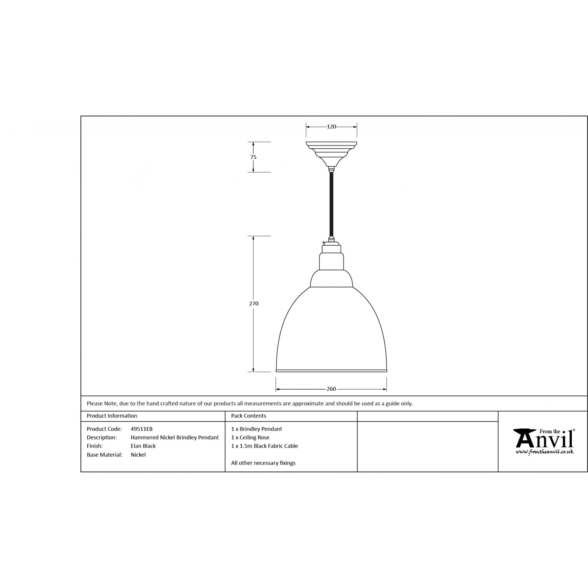 From The Anvil Hammered Nickel Brindley Pendant - Elan Black