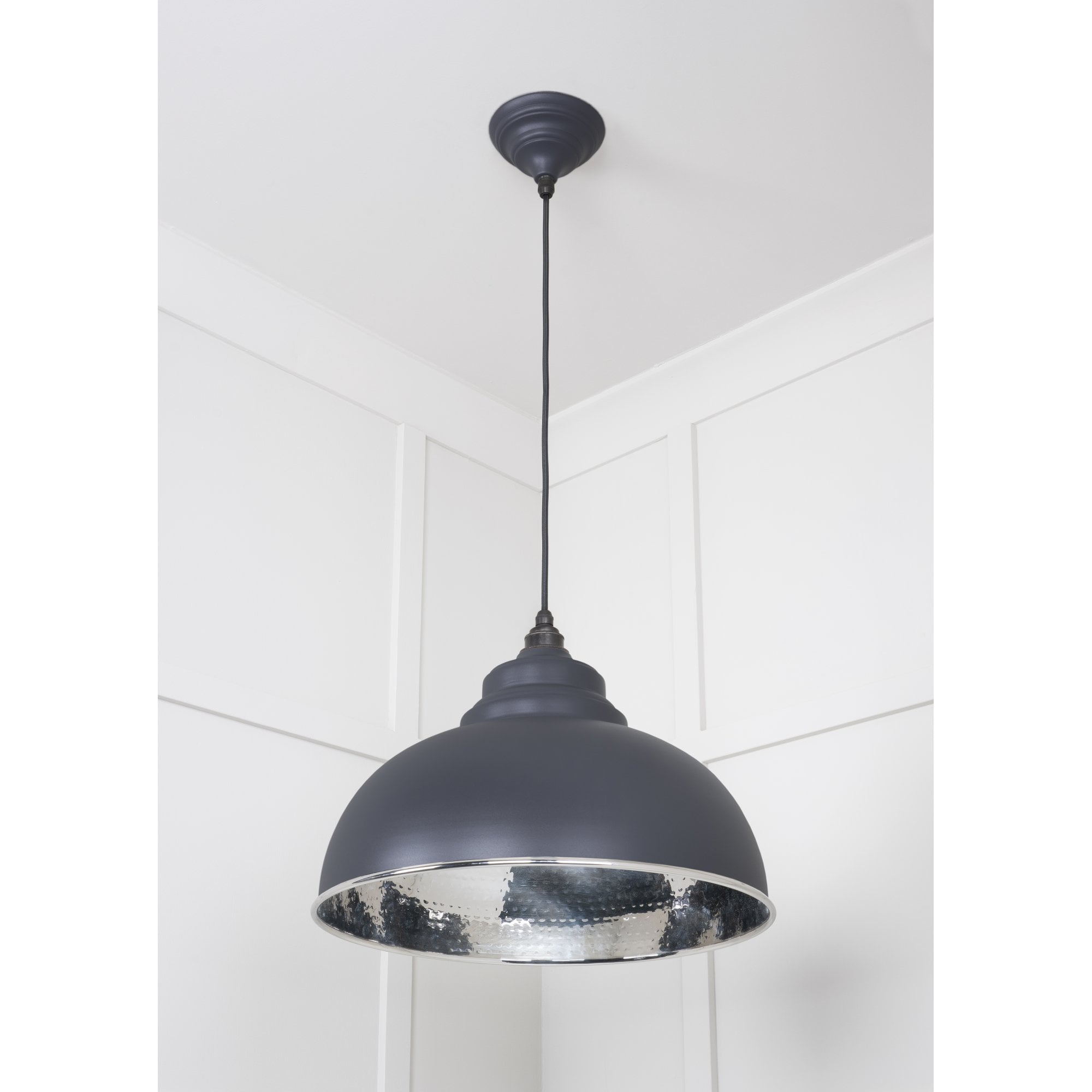 From The Anvil Hammered Nickel Harborne Pendant - Slate (Mid Grey)