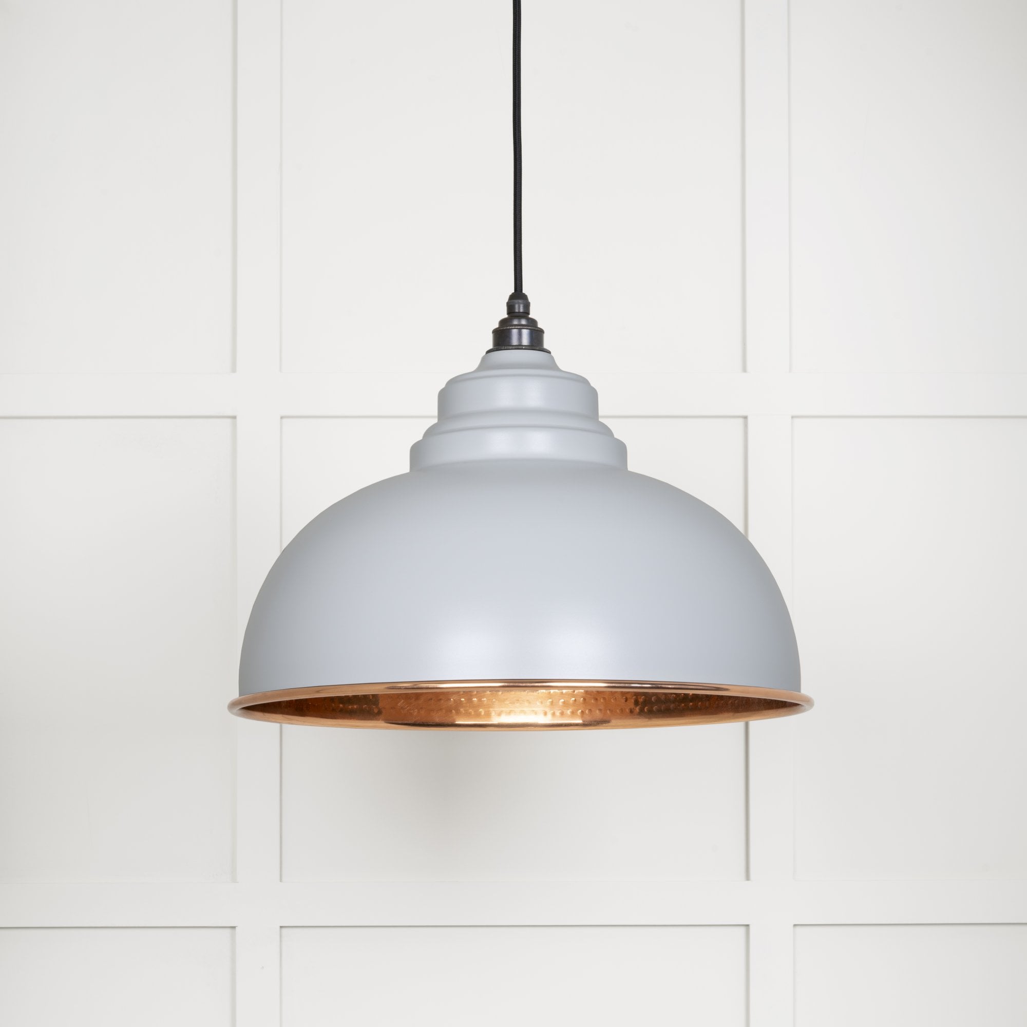 From The Anvil Hammered Copper Harborne Pendant - Birch (Pale Grey)