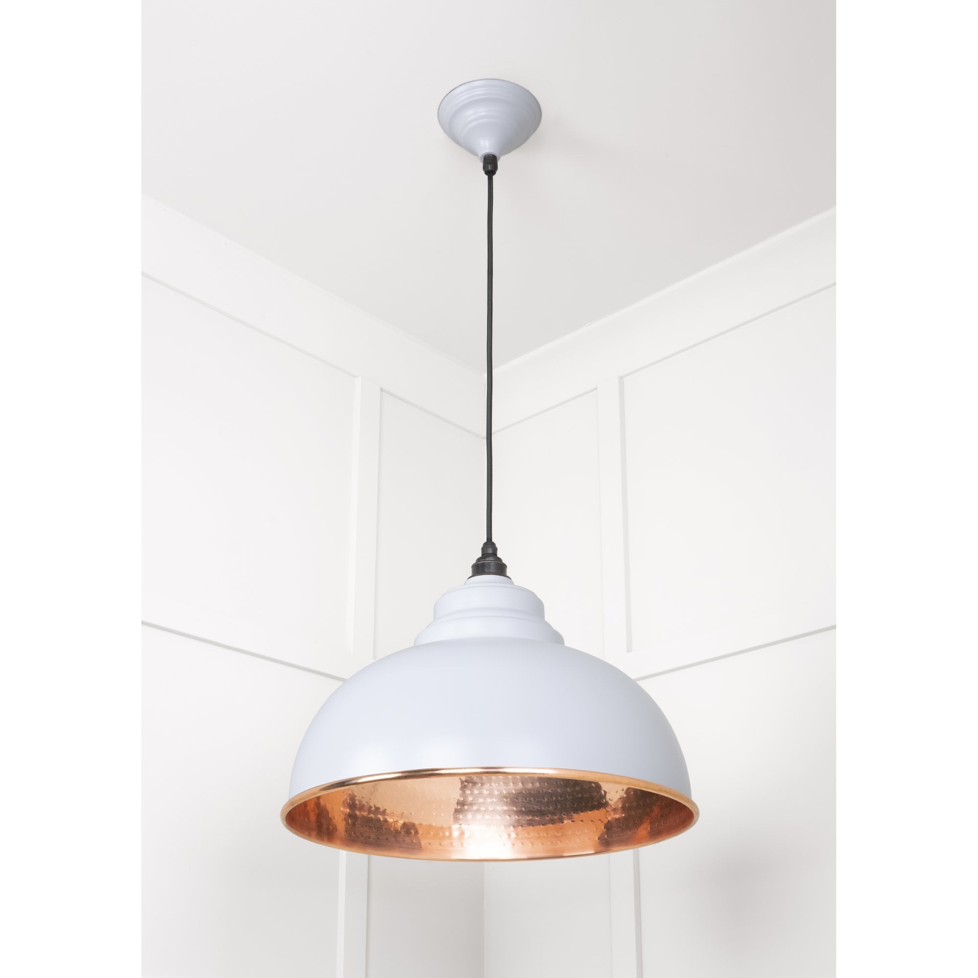 From The Anvil Hammered Copper Harborne Pendant - Birch (Pale Grey)