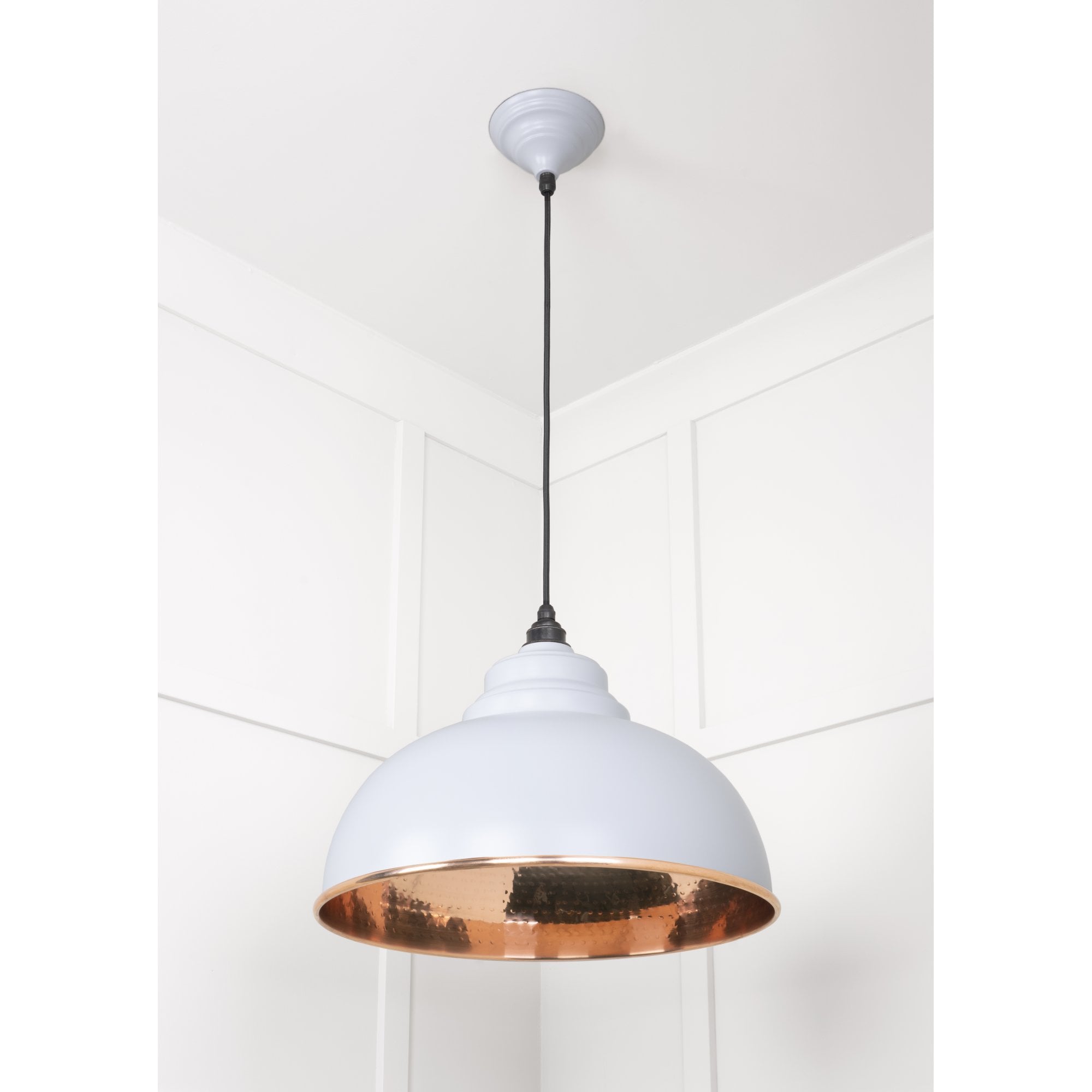 From The Anvil Hammered Copper Harborne Pendant - Birch (Pale Grey)