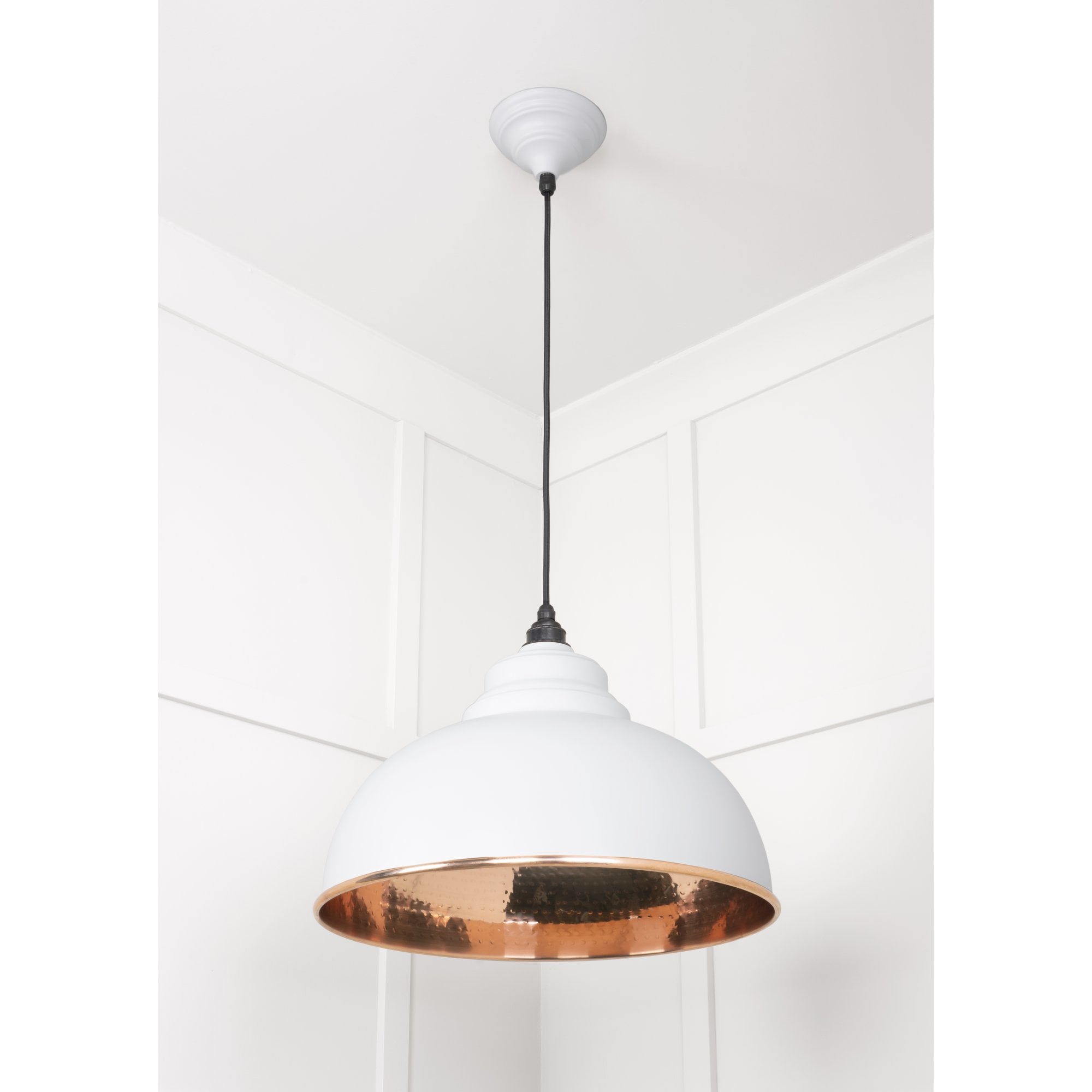 From The Anvil Hammered Copper Harborne Pendant - Flock (Matt White)