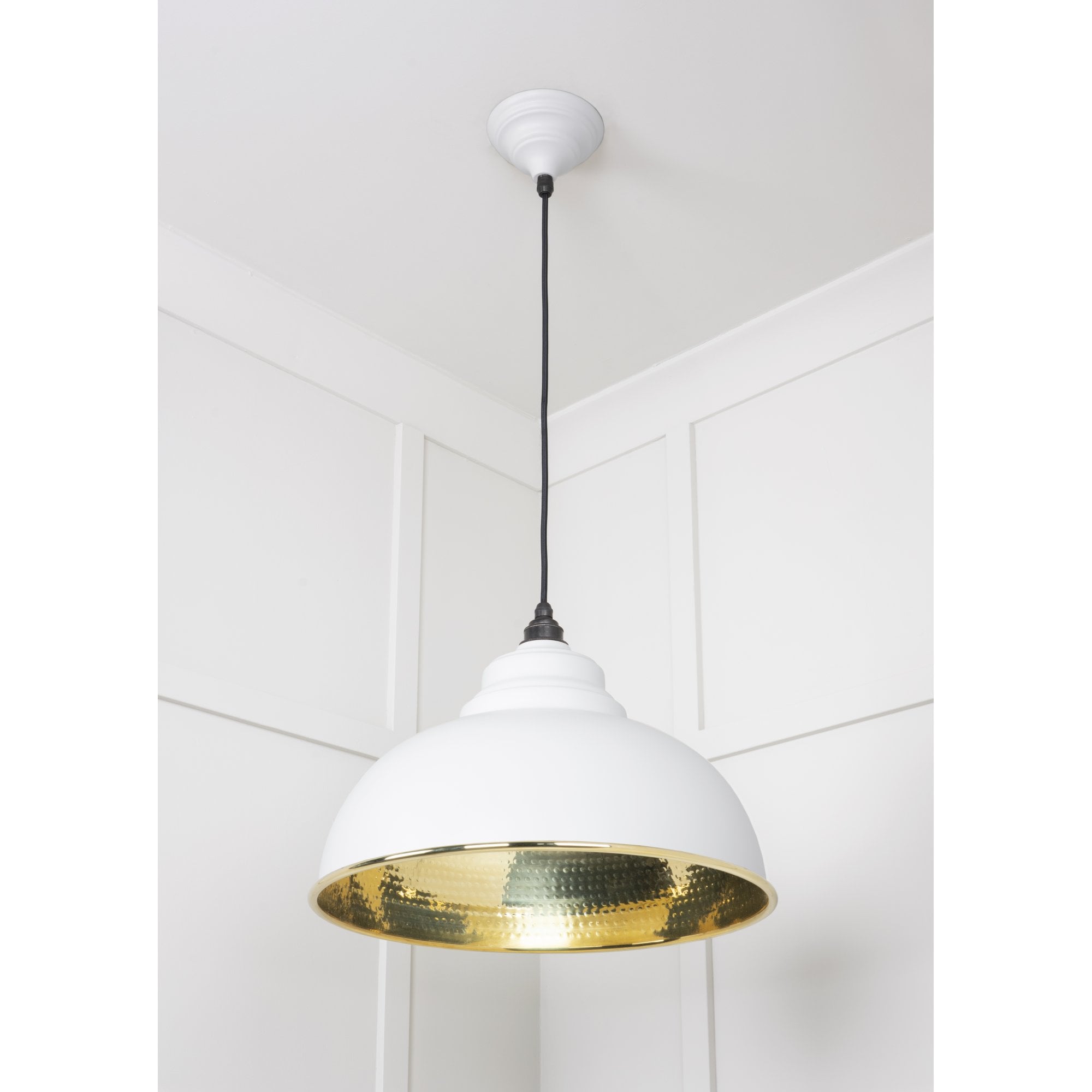 From The Anvil Hammered Brass Harborne Pendant - Flock (Matt White)