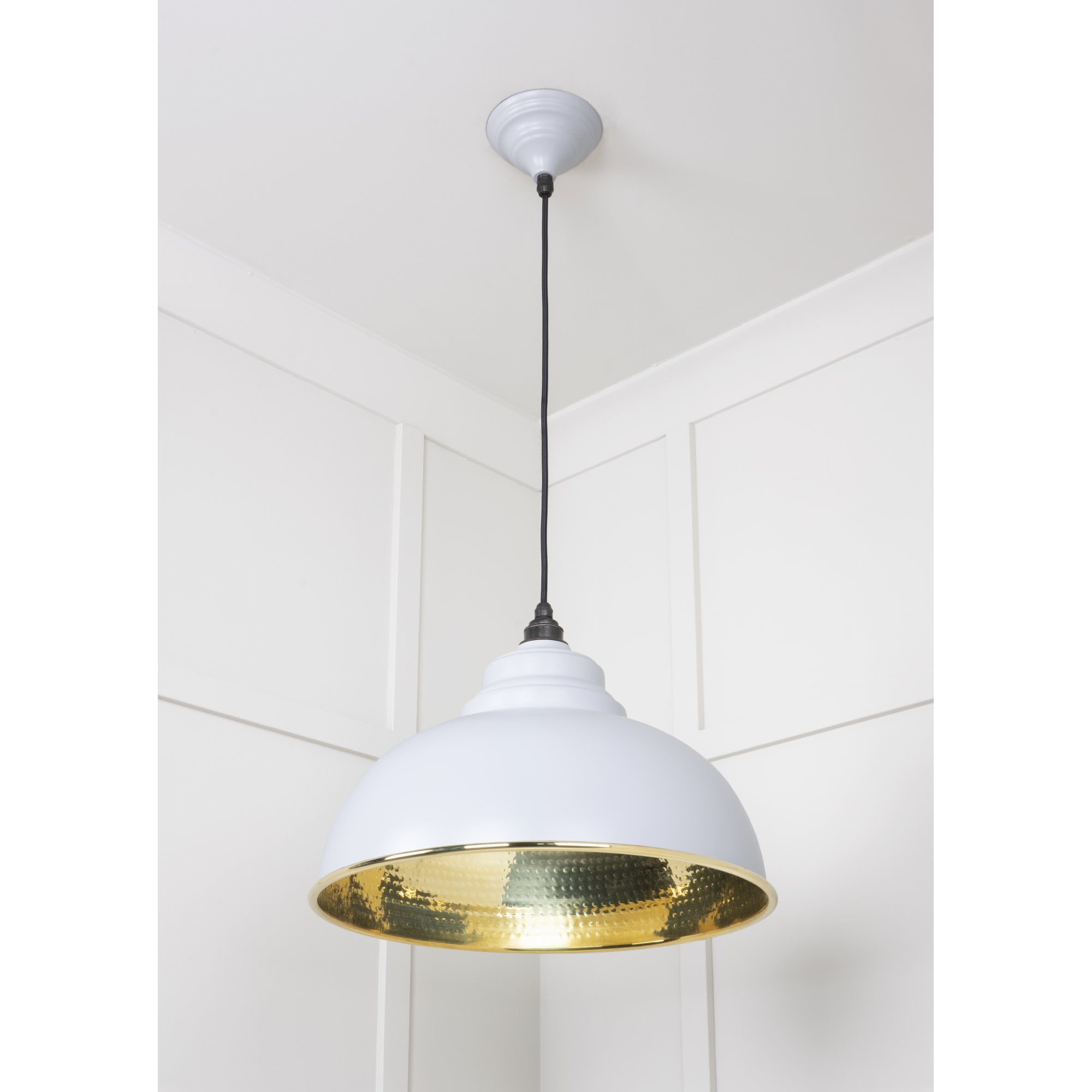 From The Anvil Hammered Brass Harborne Pendant - Birch (Pale Grey)