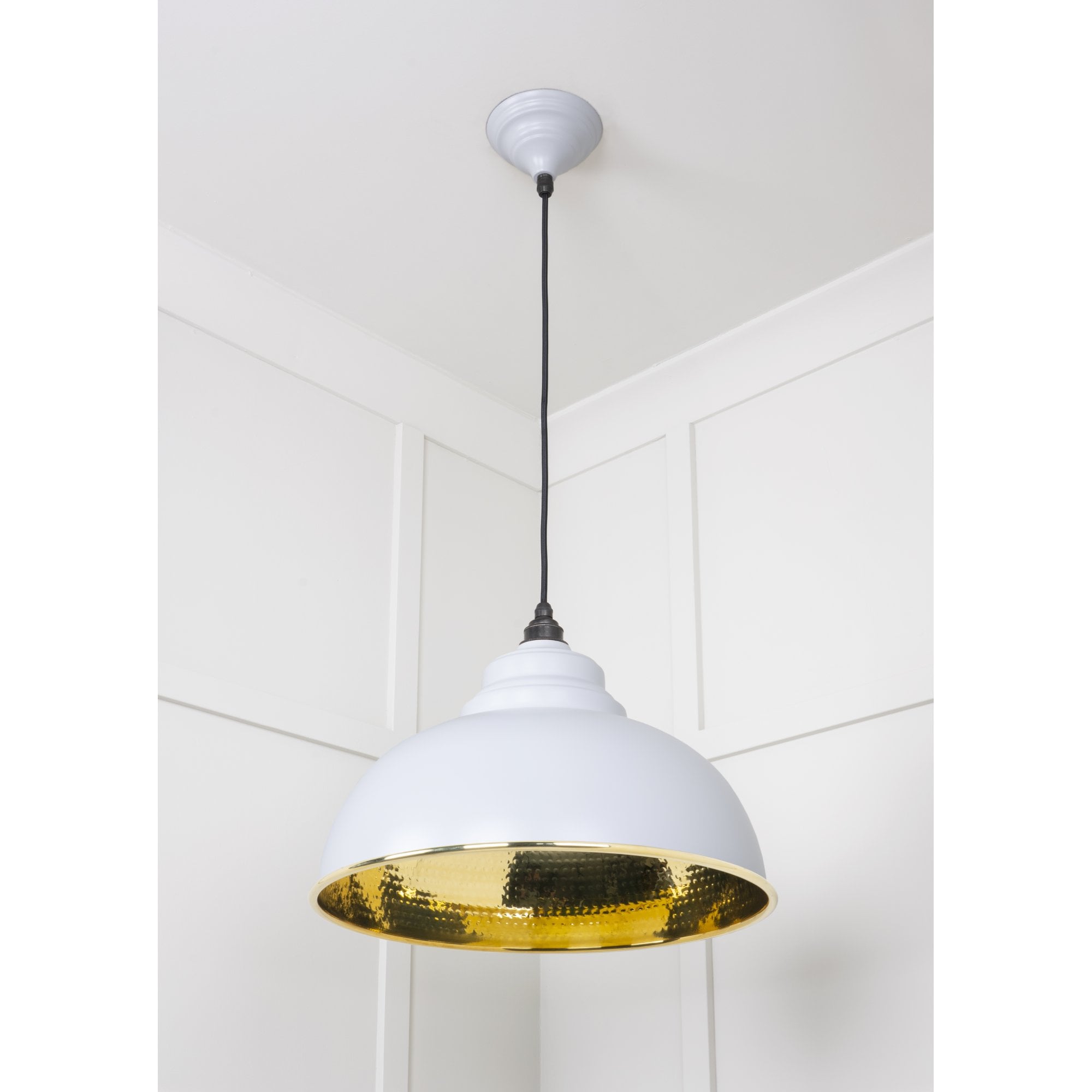 From The Anvil Hammered Brass Harborne Pendant - Birch (Pale Grey)