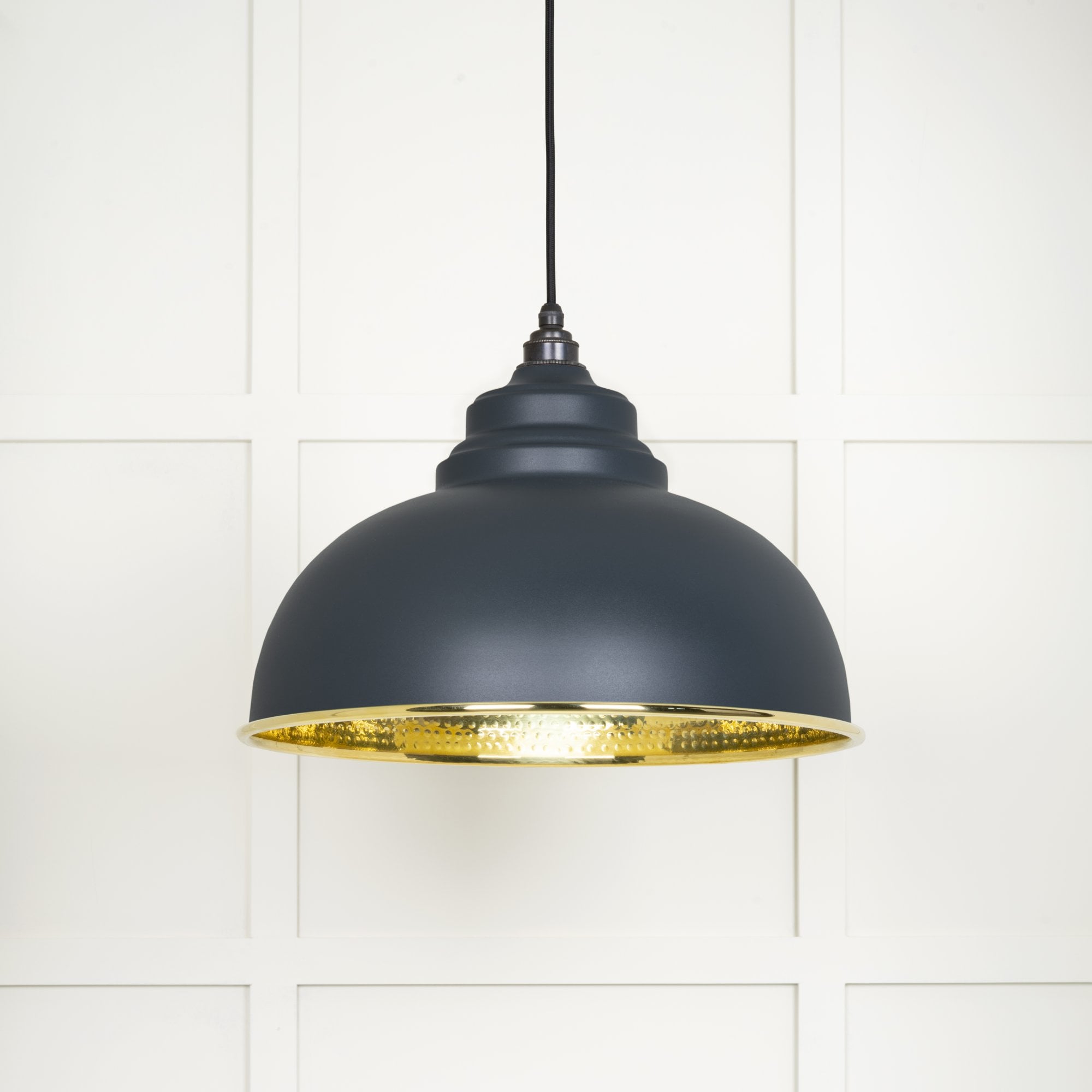 From The Anvil Hammered Brass Harborne Pendant - Soot (Dark Grey)