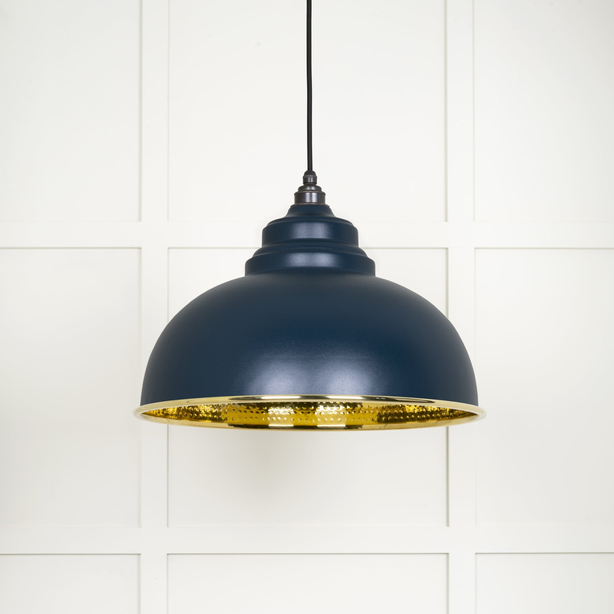 From The Anvil Hammered Brass Harborne Pendant - Dusk (Dark Blue/Grey)