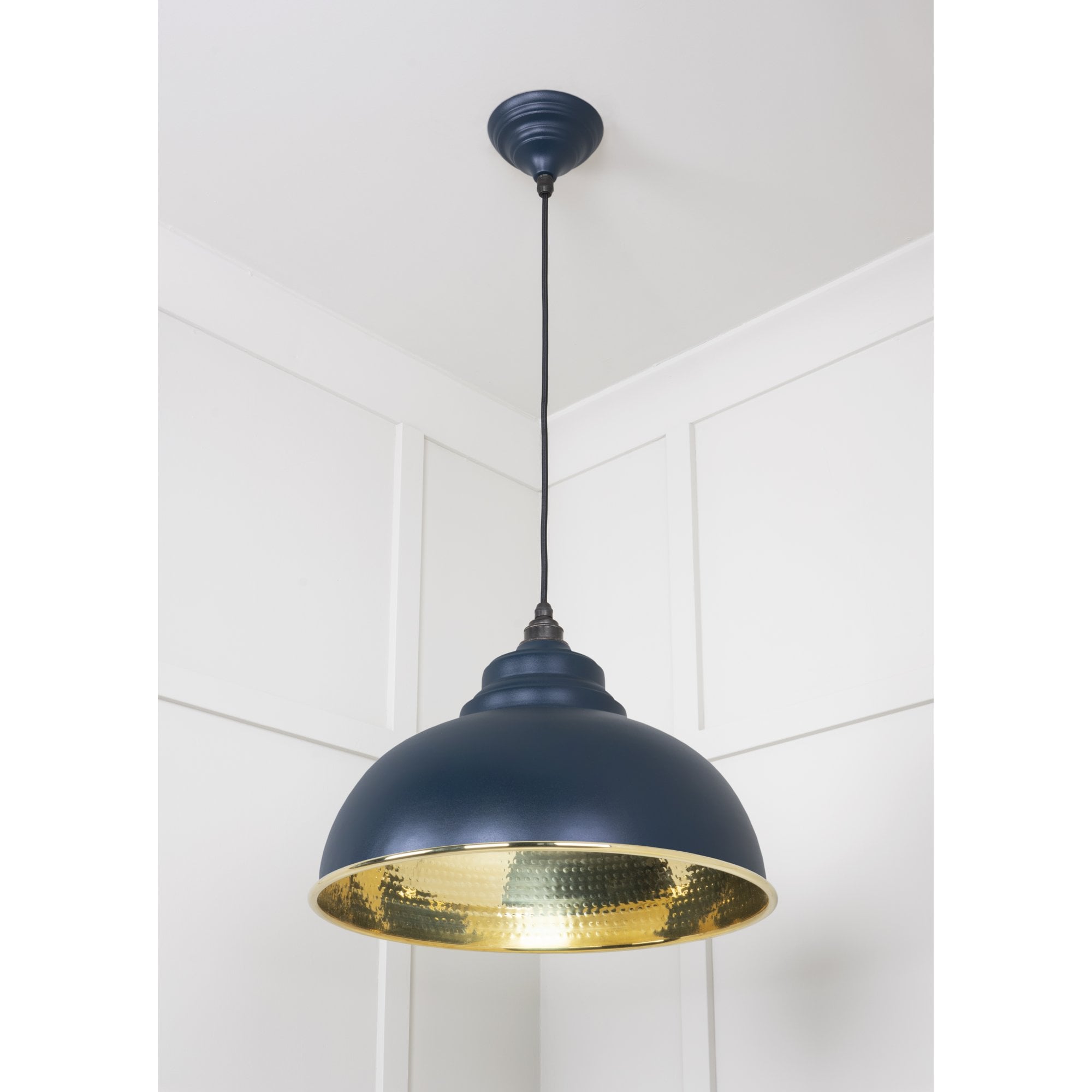 From The Anvil Hammered Brass Harborne Pendant - Dusk (Dark Blue/Grey)