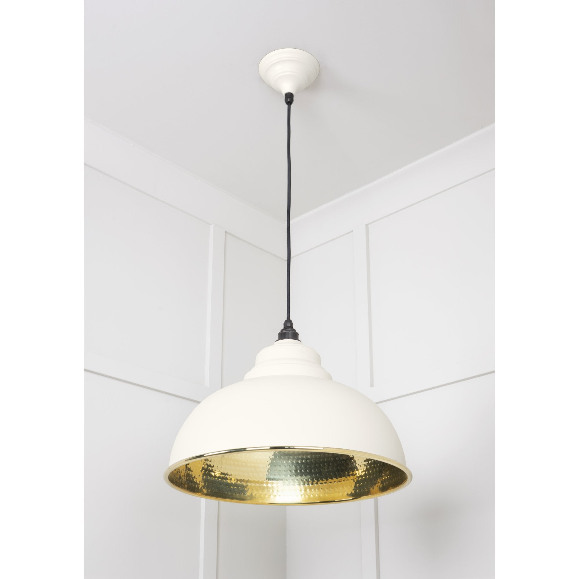 From The Anvil Hammered Brass Harborne Pendant - Teasel (Off White/Cream)