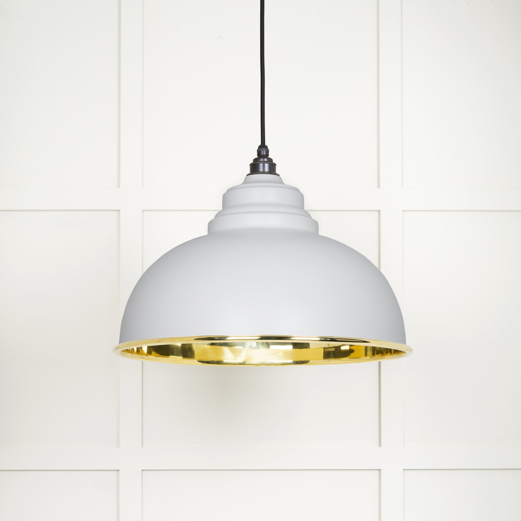From The Anvil Smooth Brass Harborne Pendant - Flock (Matt White)