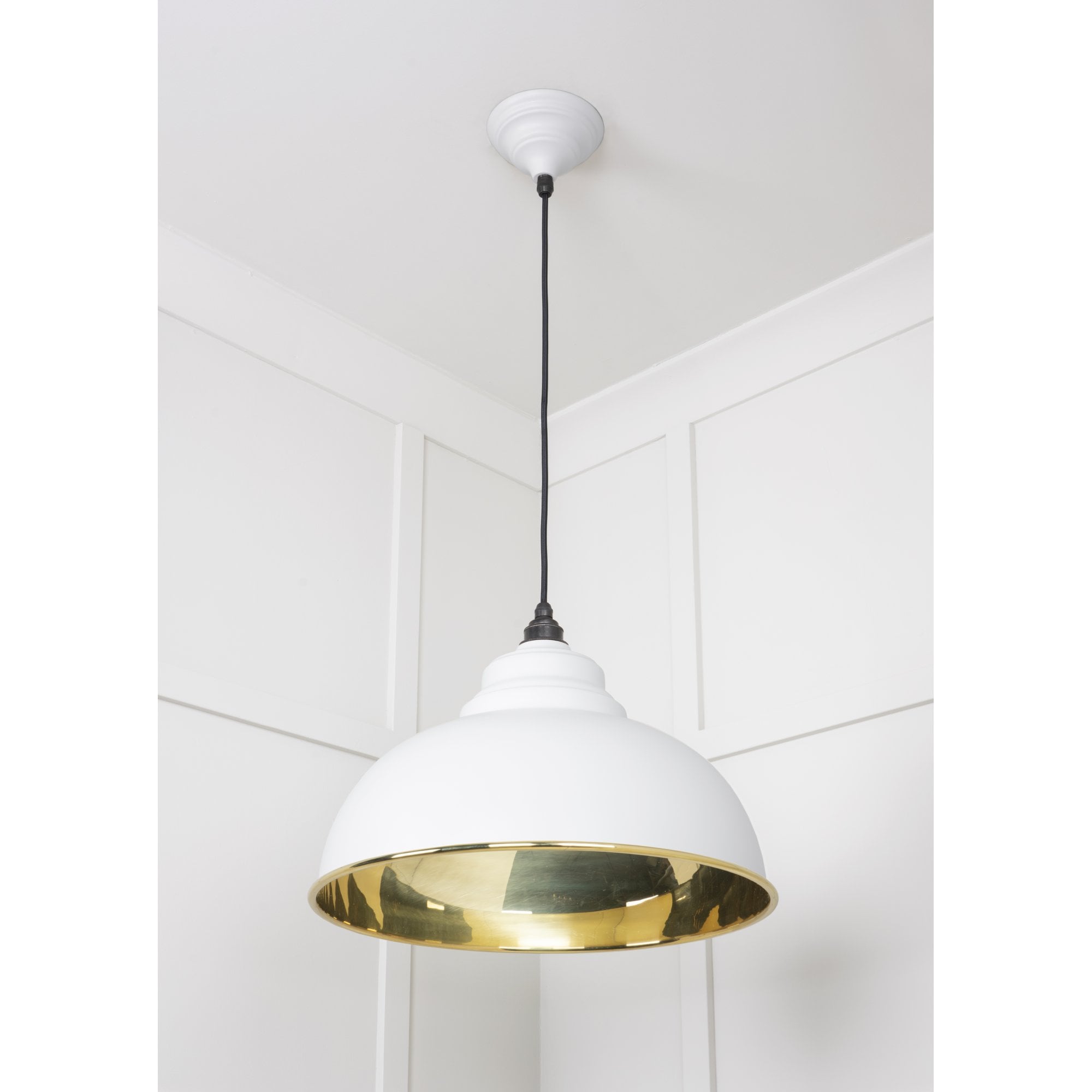 From The Anvil Smooth Brass Harborne Pendant - Flock (Matt White)