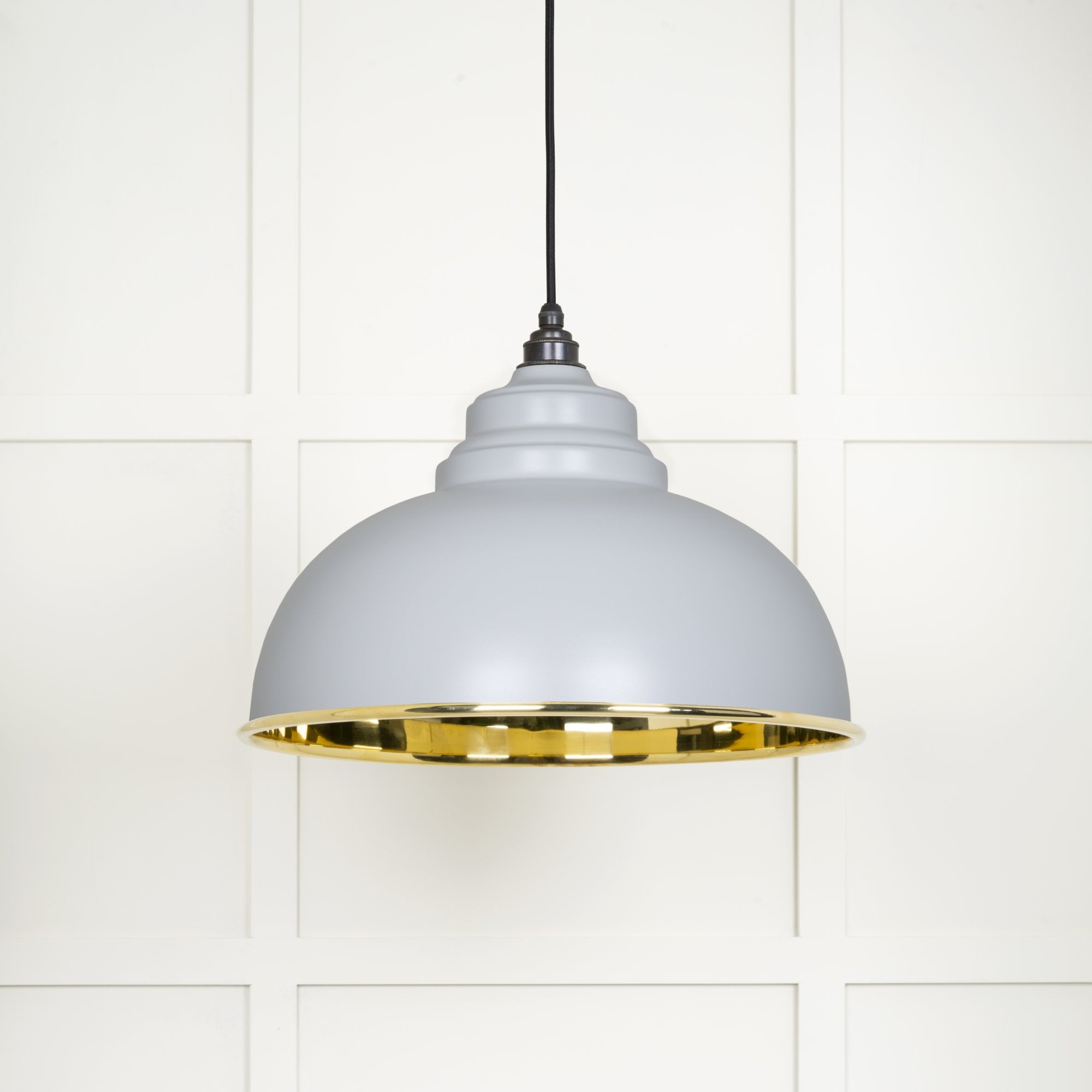 From The Anvil Smooth Brass Harborne Pendant - Birch (Pale Grey)