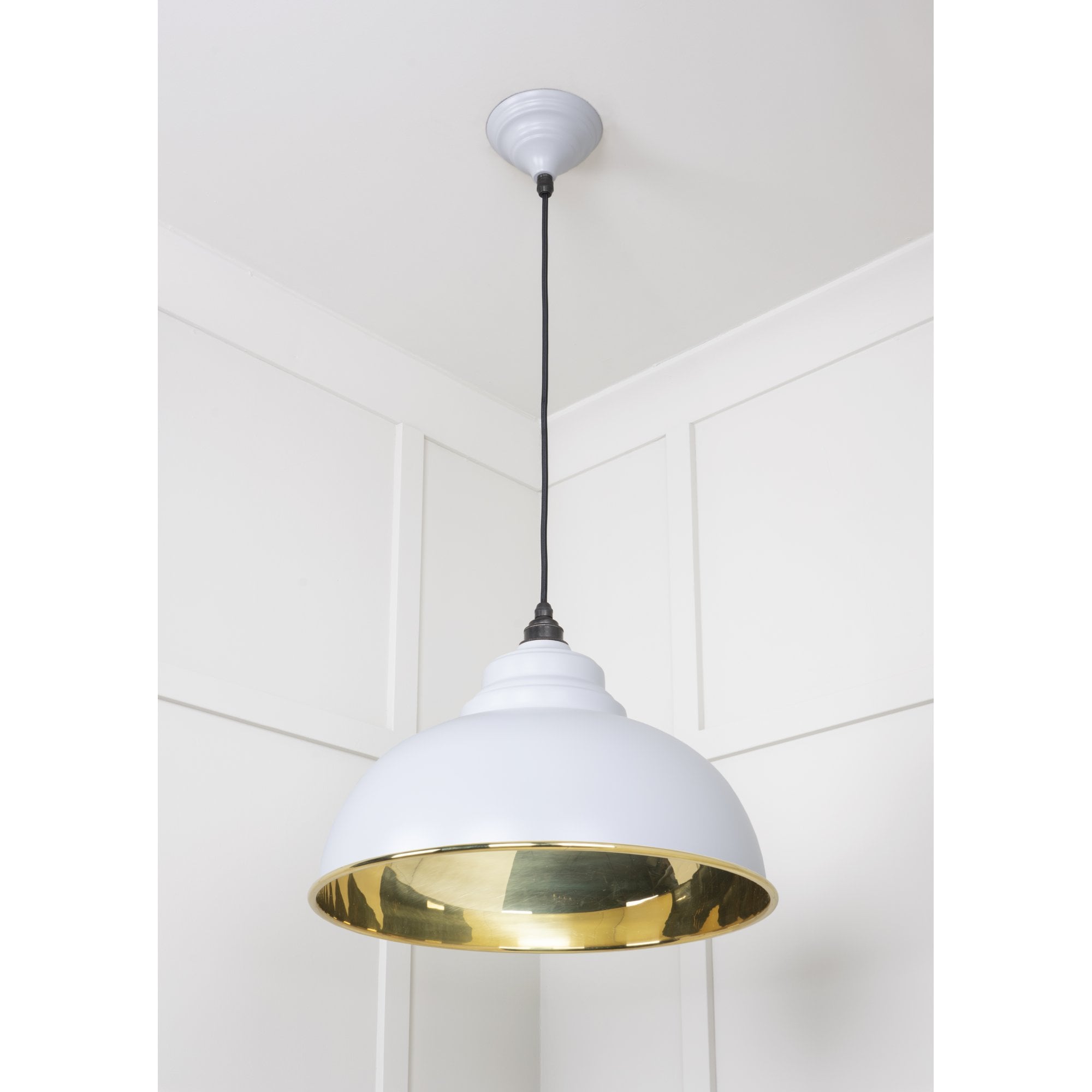 From The Anvil Smooth Brass Harborne Pendant - Birch (Pale Grey)