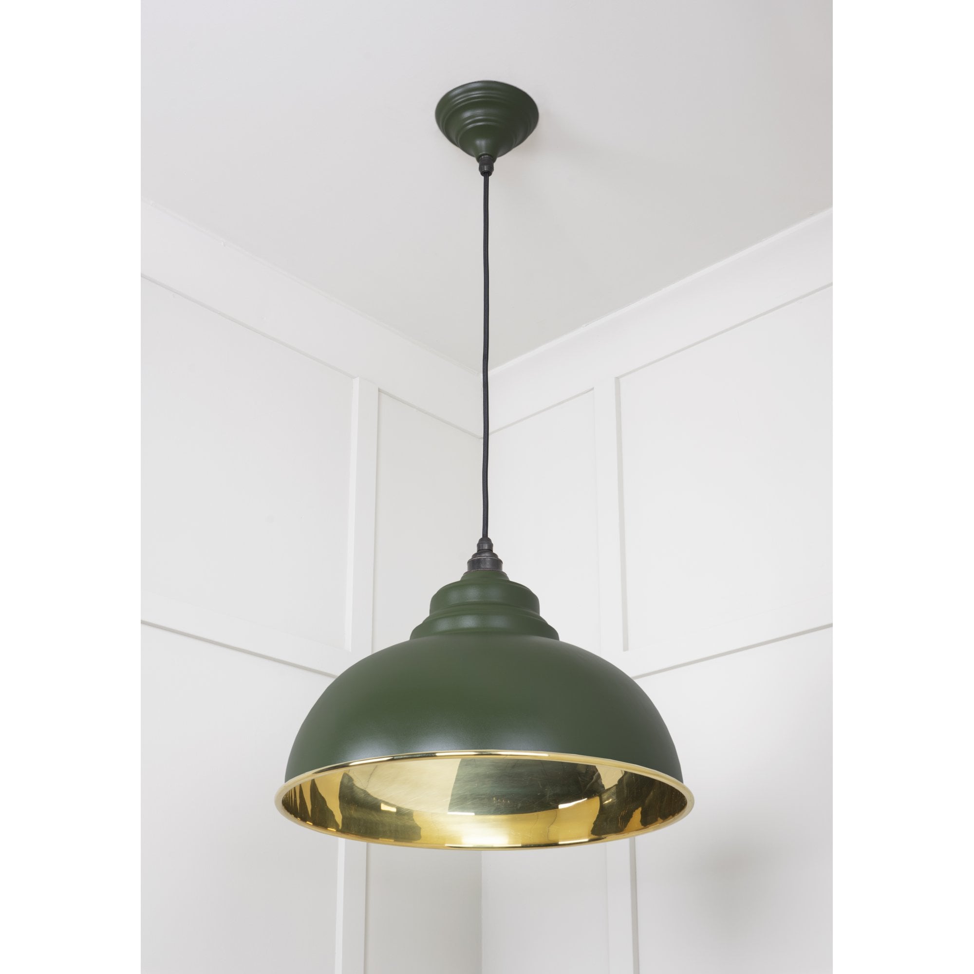 From The Anvil Smooth Brass Harborne Pendant - Heath (Earthy Green)