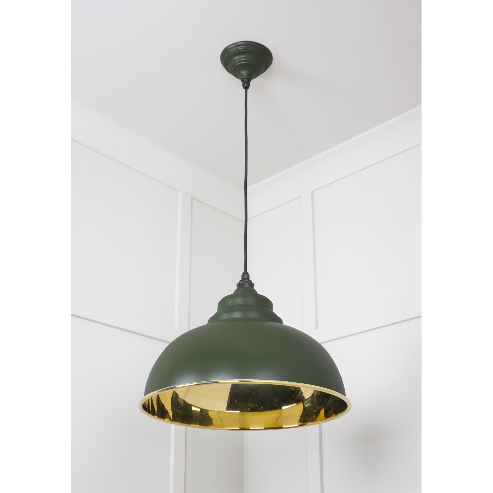 From The Anvil Smooth Brass Harborne Pendant - Heath (Earthy Green)