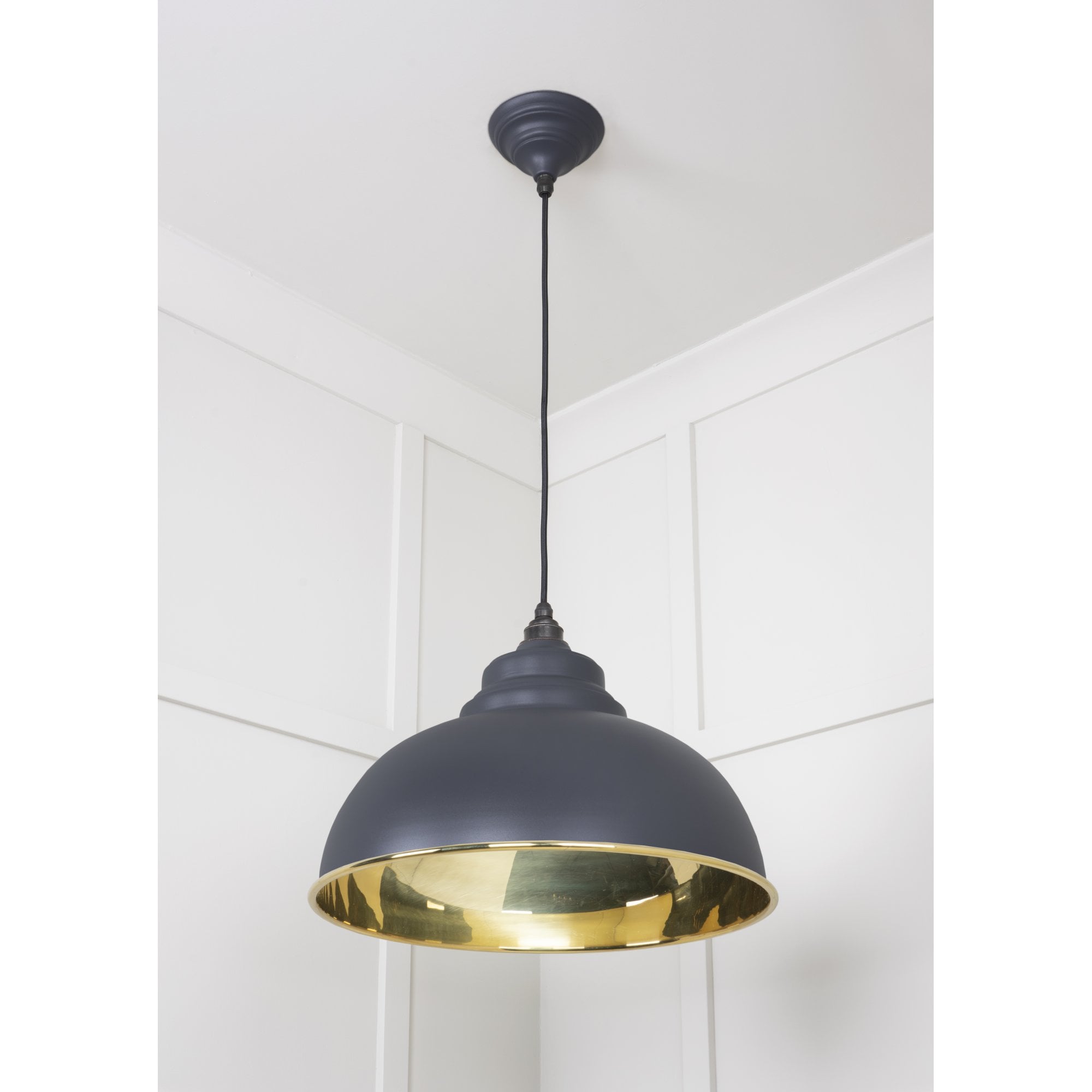 From The Anvil Smooth Brass Harborne Pendant - Slate (Mid Grey)