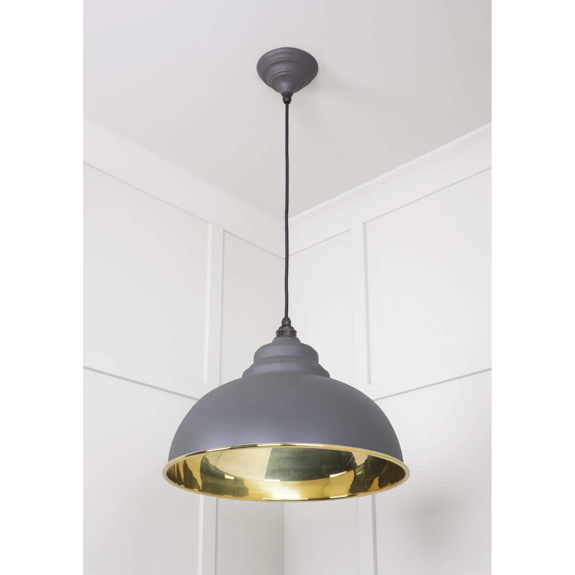From The Anvil Smooth Brass Harborne Pendant - Bluff (Warm Grey)