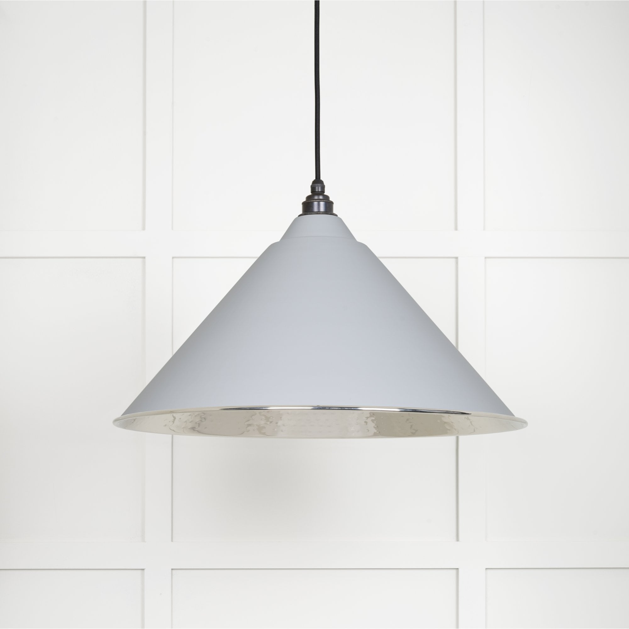 From The Anvil Hammered Nickel Hockley Pendant - Birch (Pale Grey)