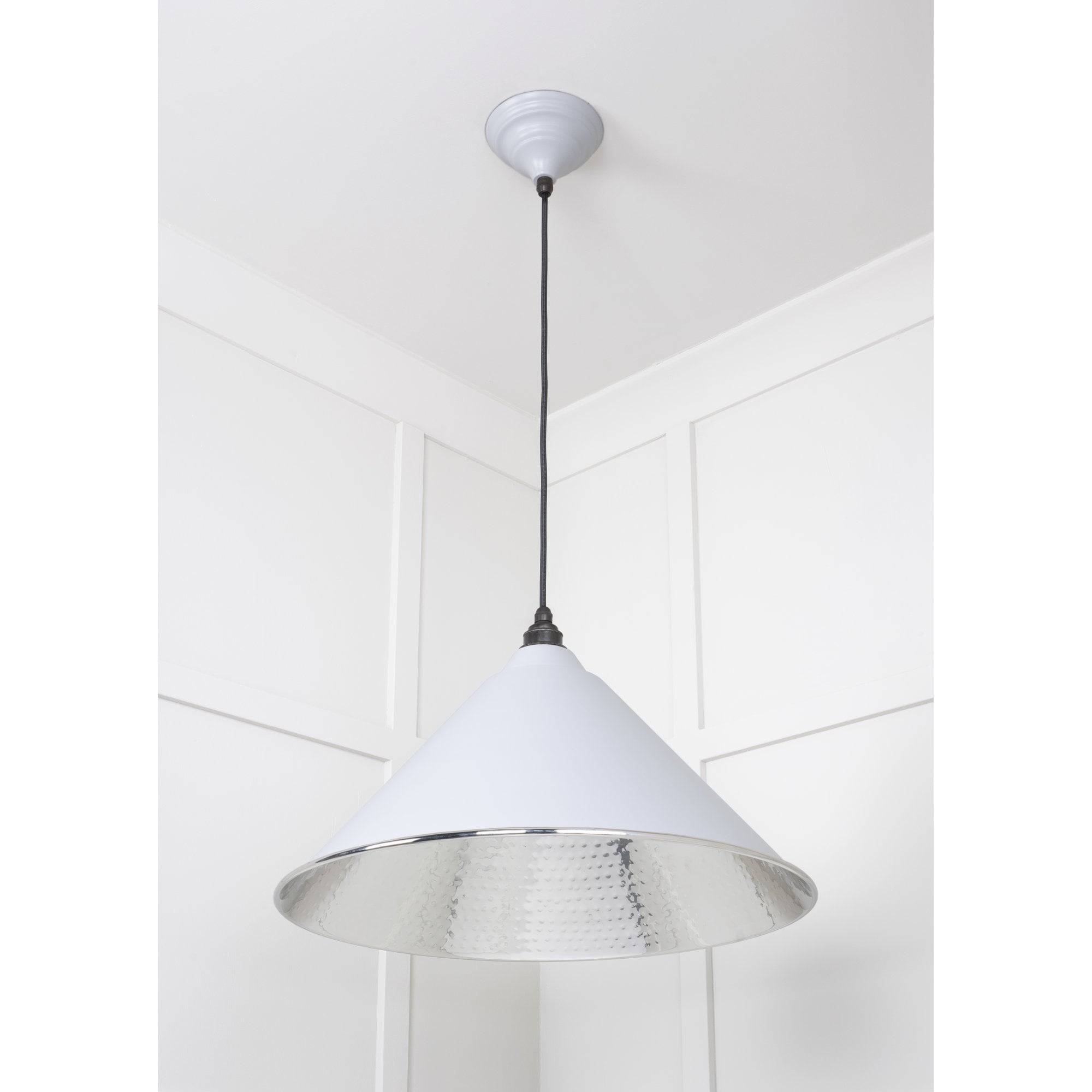 From The Anvil Hammered Nickel Hockley Pendant - Birch (Pale Grey)