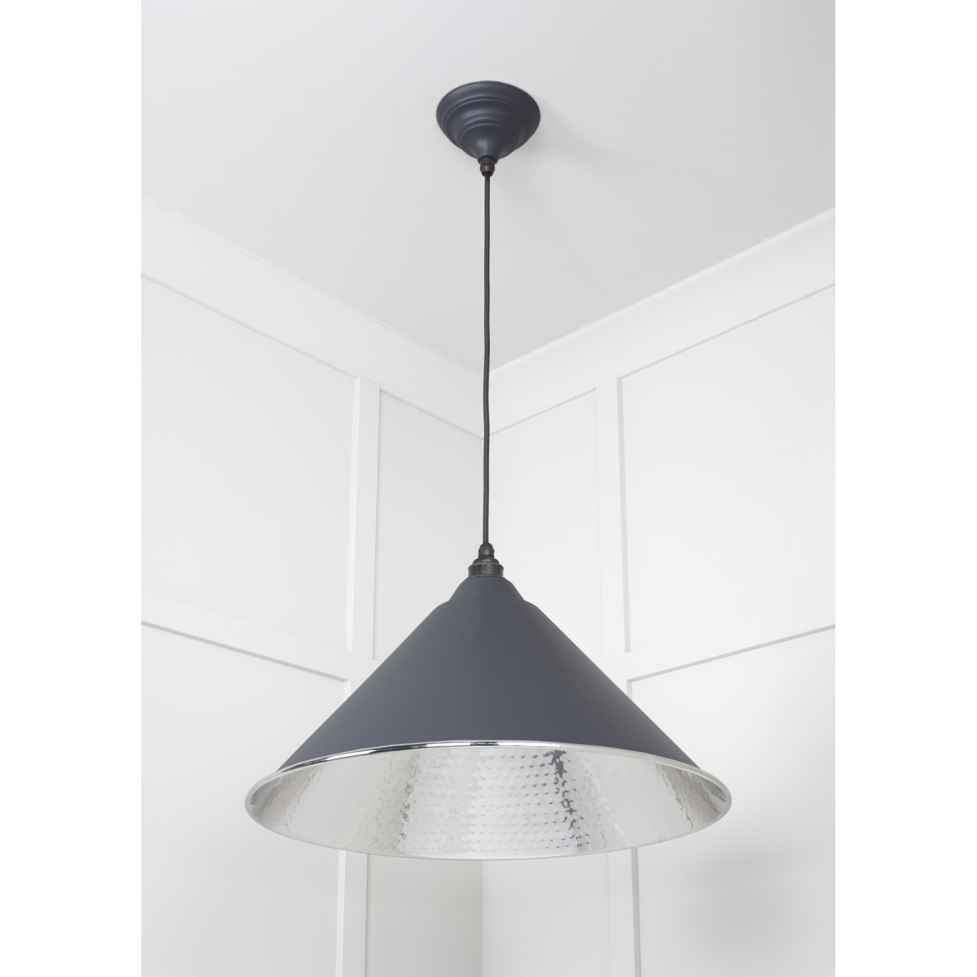 From The Anvil Hammered Nickel Hockley Pendant - Slate (Mid Grey)