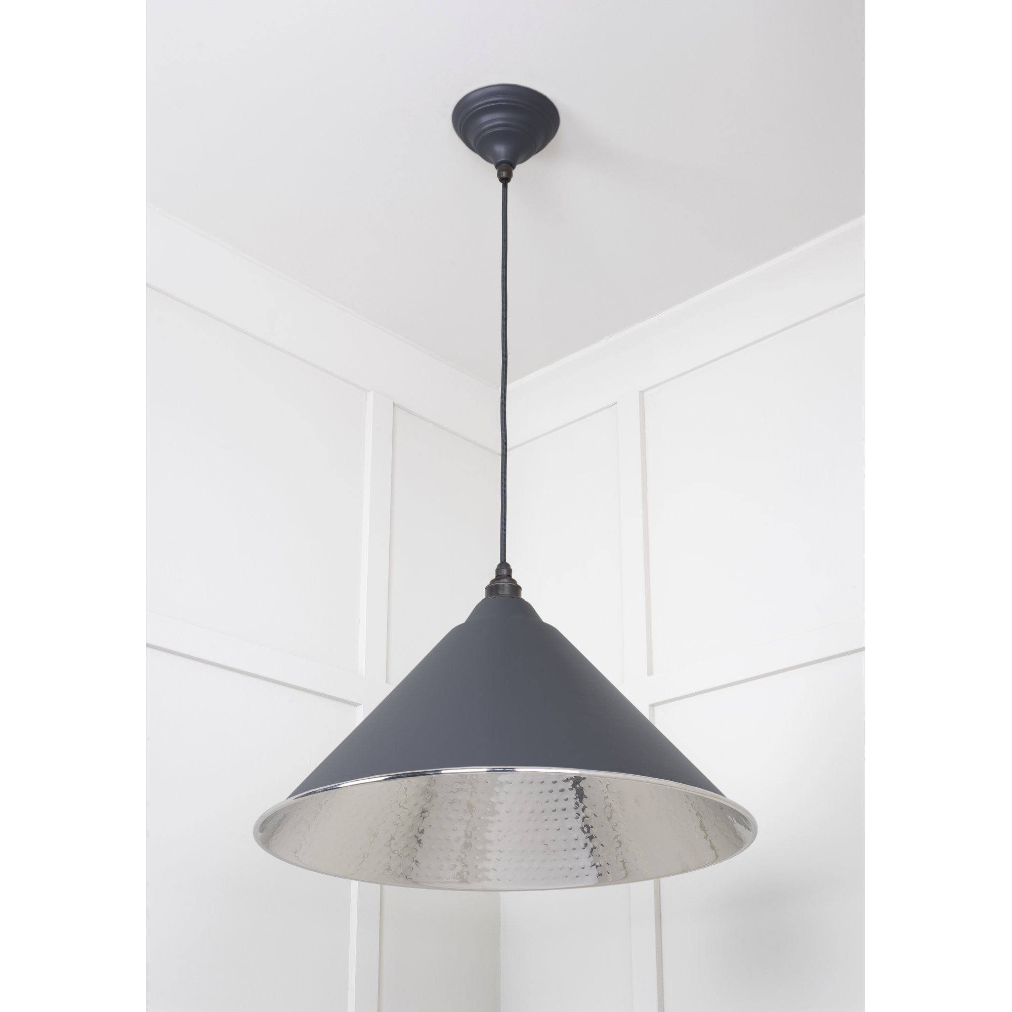 From The Anvil Hammered Nickel Hockley Pendant - Slate (Mid Grey)