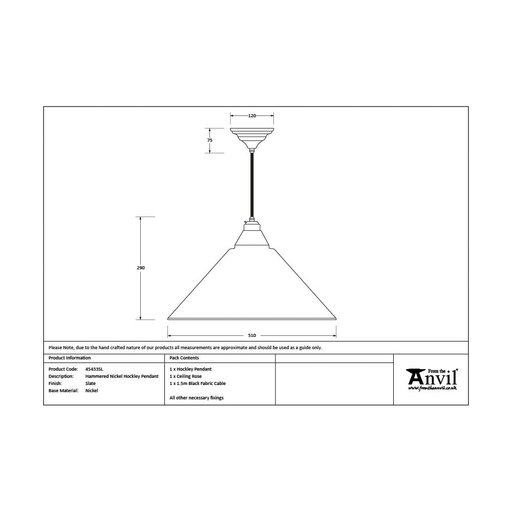 From The Anvil Hammered Nickel Hockley Pendant - Slate (Mid Grey)