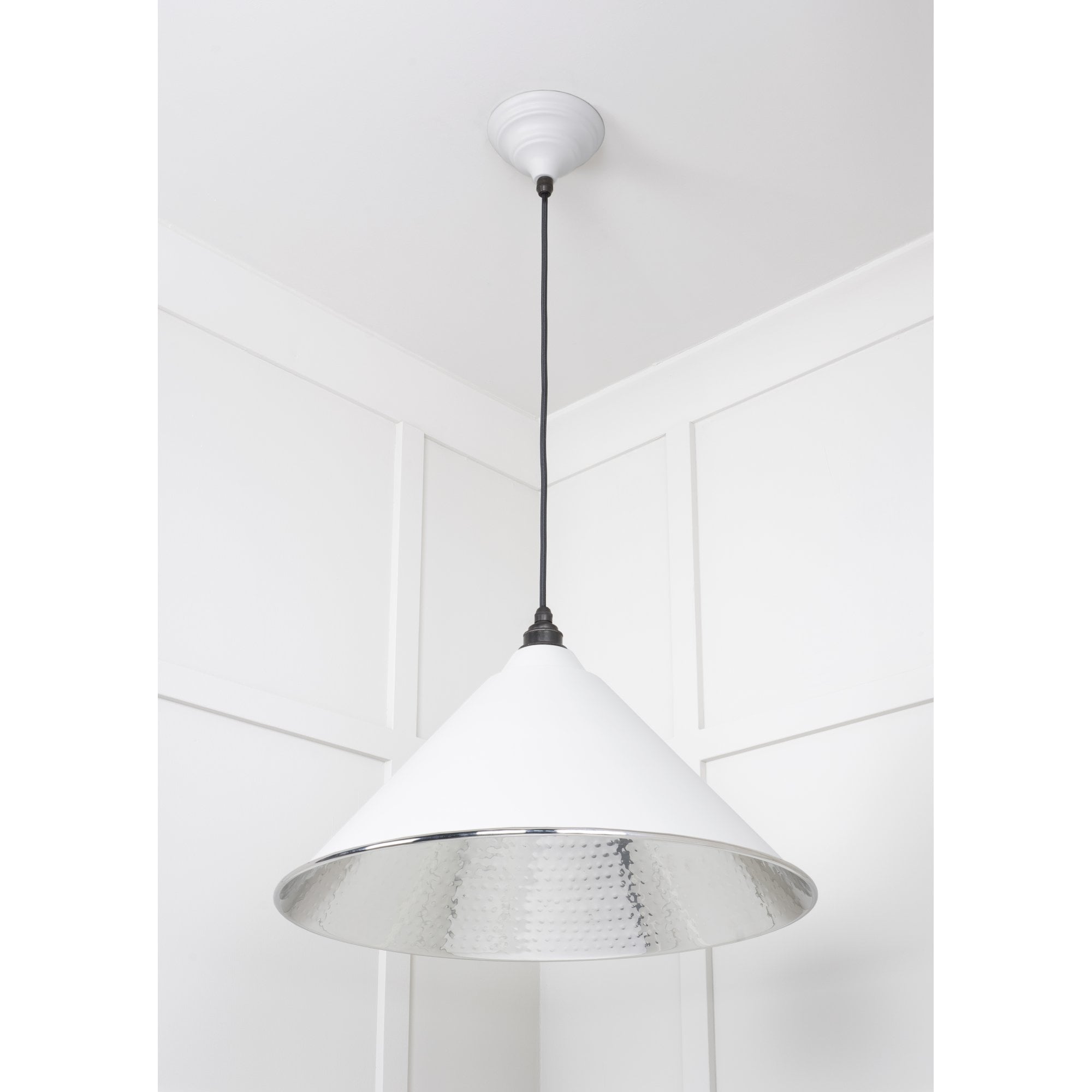 From The Anvil Hammered Nickel Hockley Pendant - Flock (Matt White)