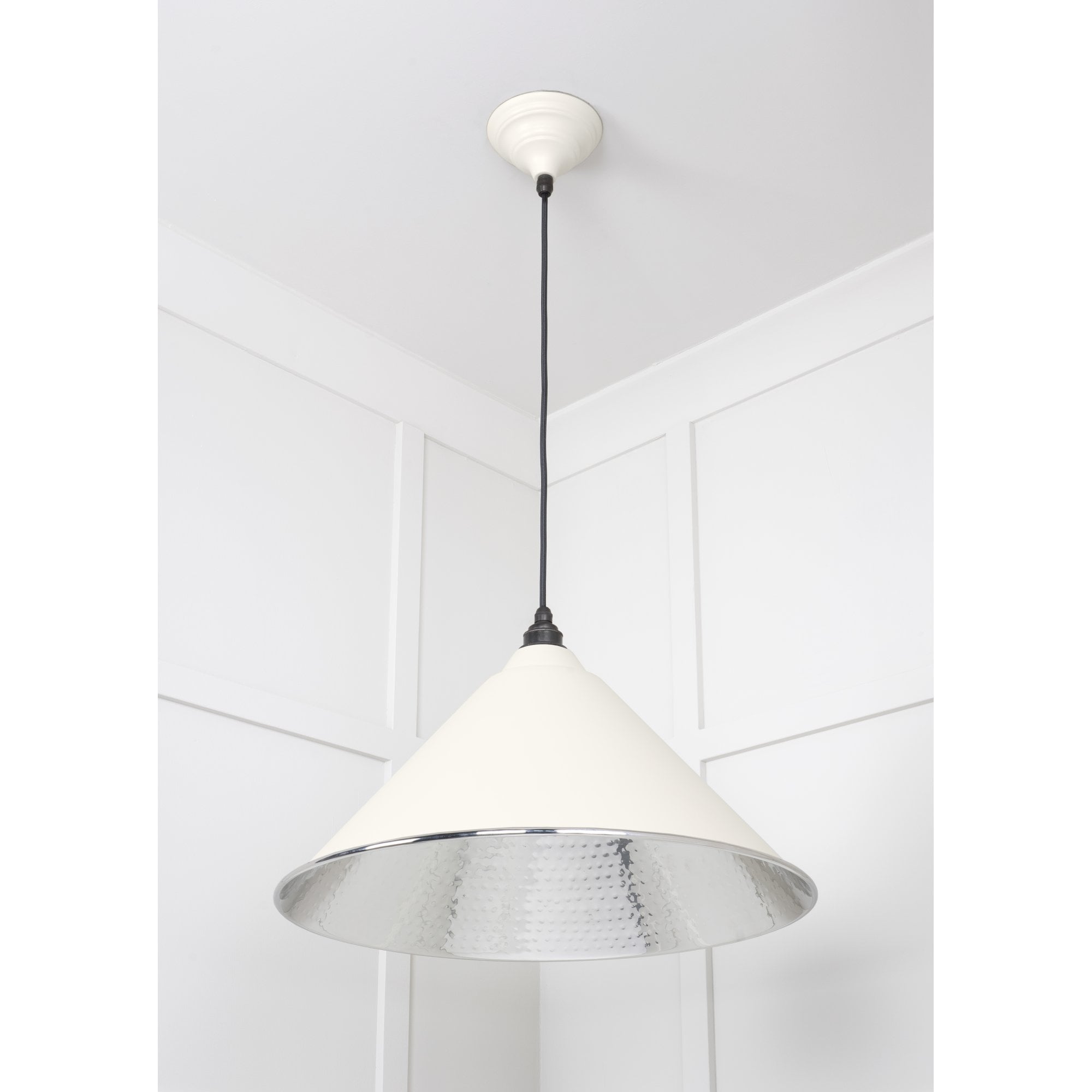 From The Anvil Hammered Nickel Hockley Pendant - Teasel (Off White/Cream)