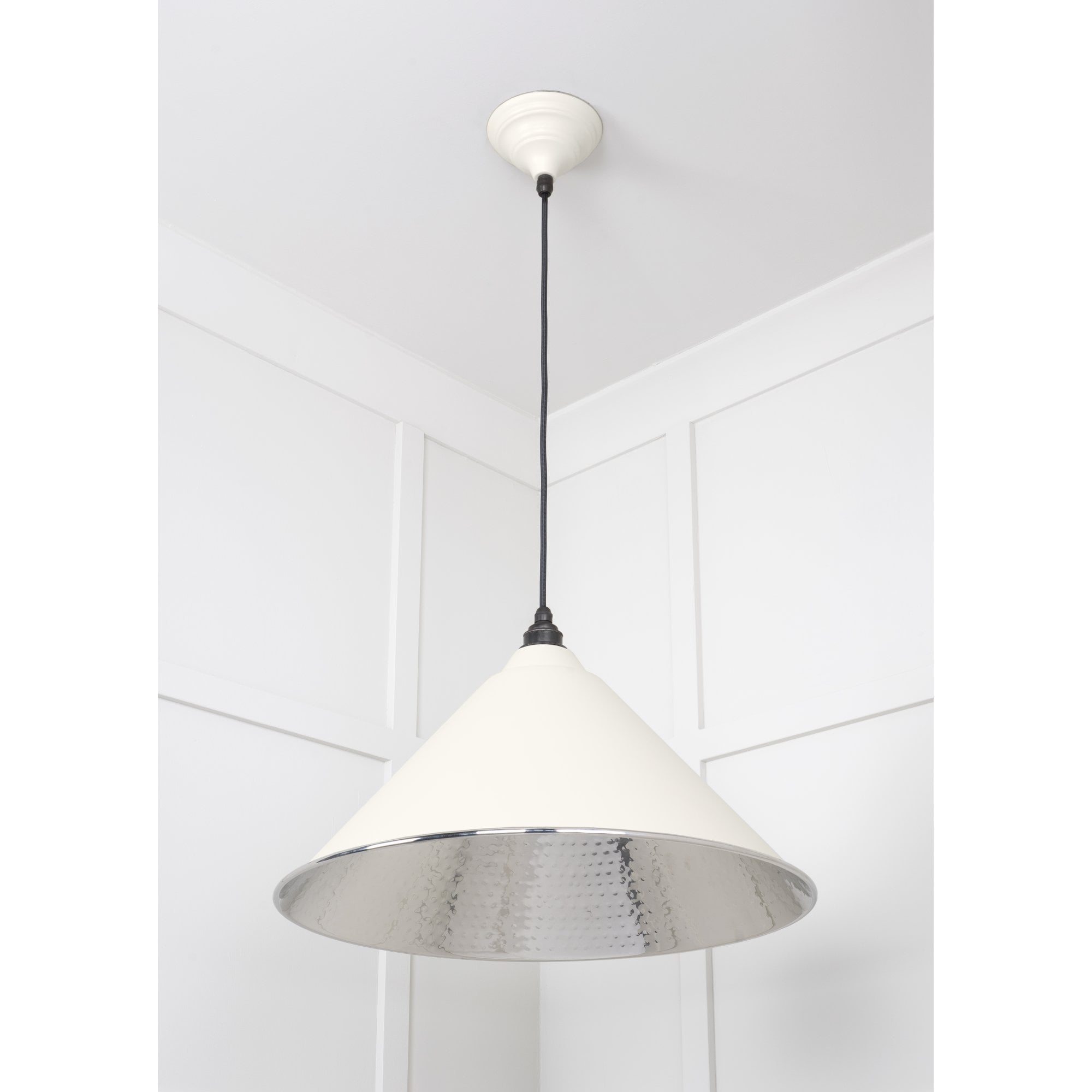 From The Anvil Hammered Nickel Hockley Pendant - Teasel (Off White/Cream)