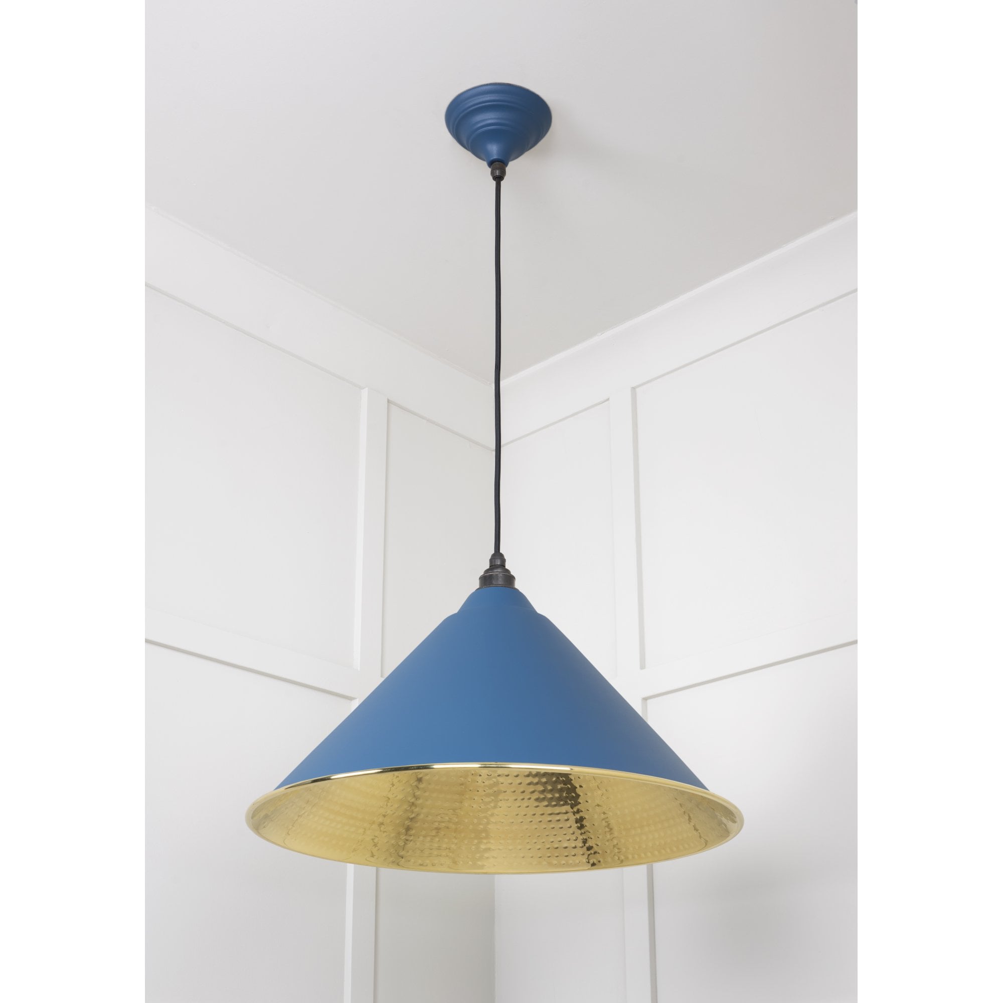 From The Anvil Hammered Brass Hockley Pendant - Upstream (Blue)
