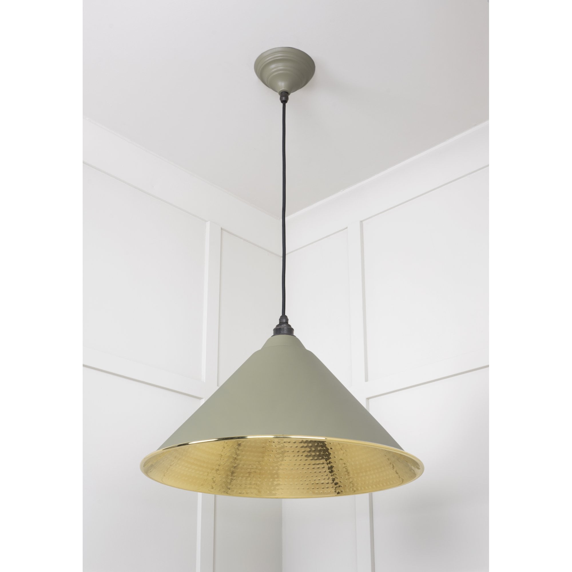 From The Anvil Hammered Brass Hockley Pendant - Tump (Pale Green)
