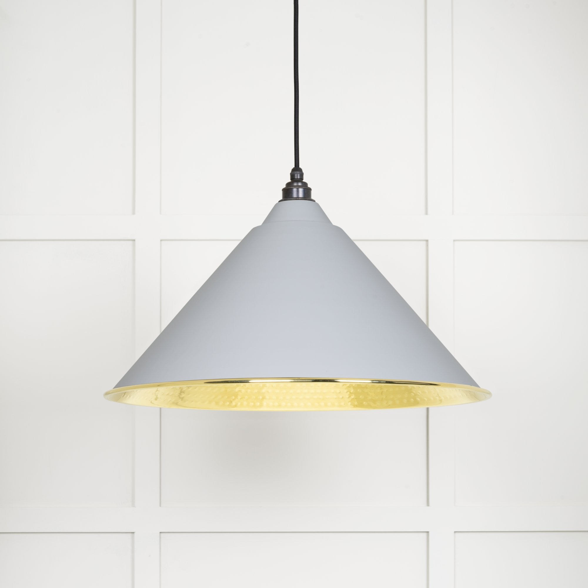 From The Anvil Hammered Brass Hockley Pendant - Birch (Pale Grey)